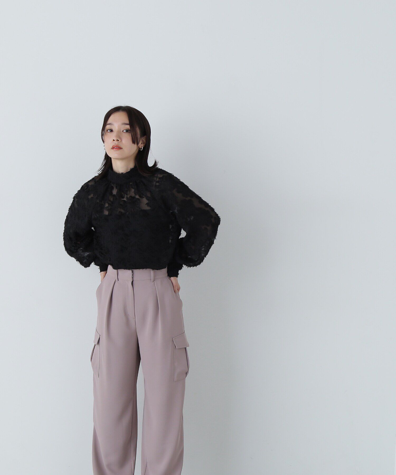  「カットジャガードハイネックブラウス」|シャツ・ブラウス|