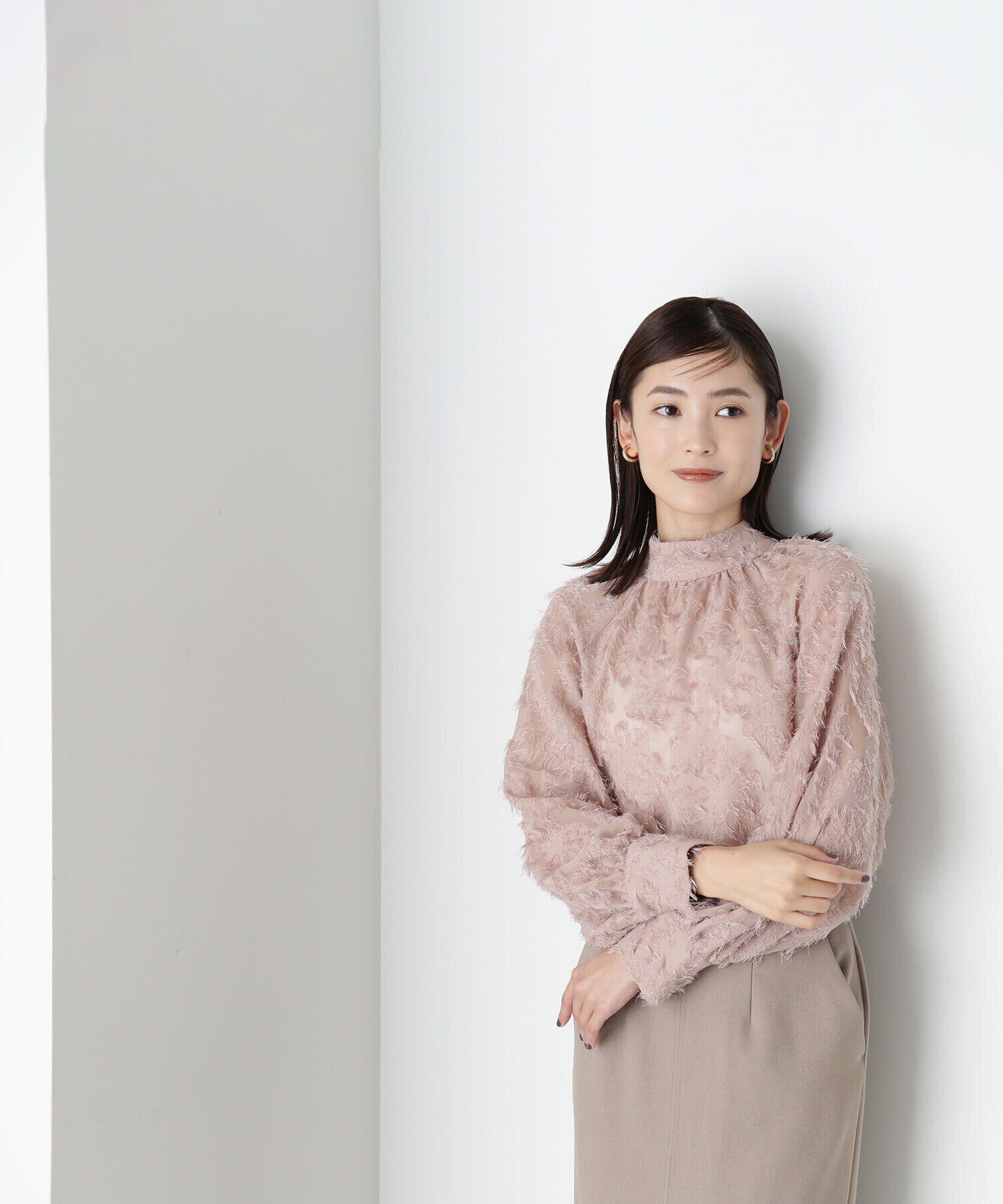  「カットジャガードハイネックブラウス」|シャツ・ブラウス|