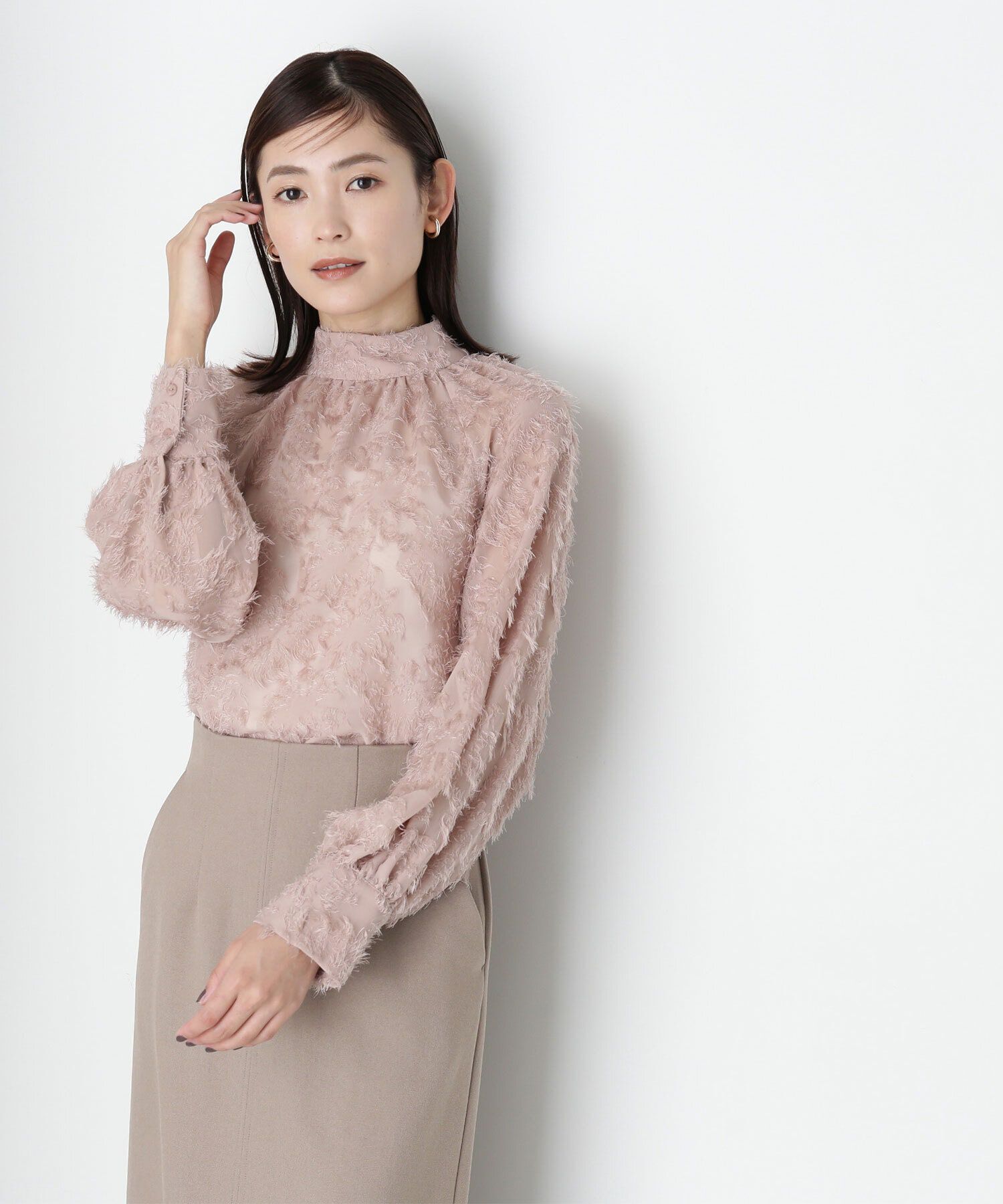  「カットジャガードハイネックブラウス」|シャツ・ブラウス|