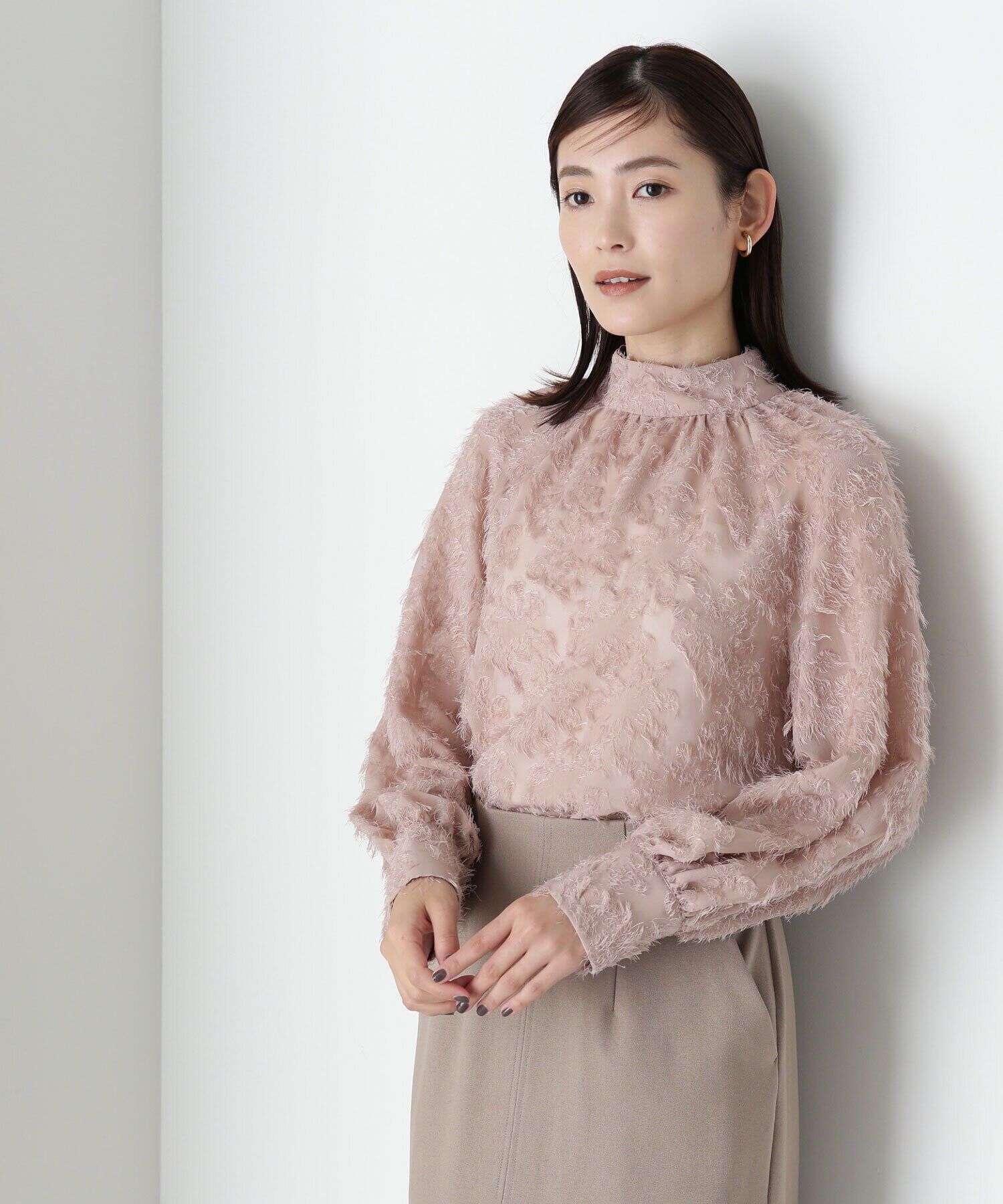  「カットジャガードハイネックブラウス」|シャツ・ブラウス|