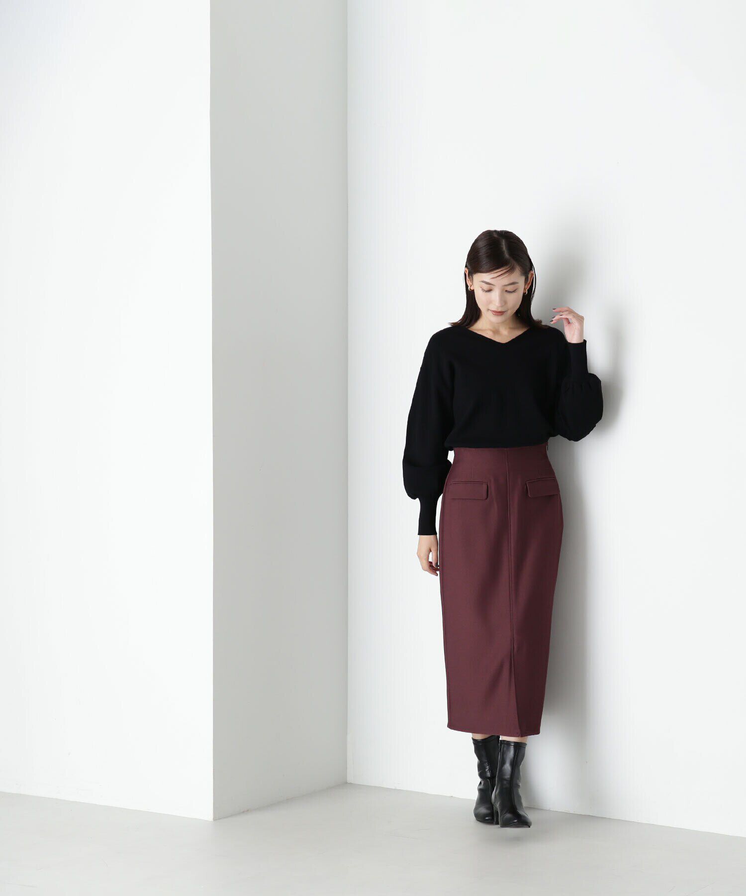  「フラップポケットタイトスカート」|スカート|バーガンディ1