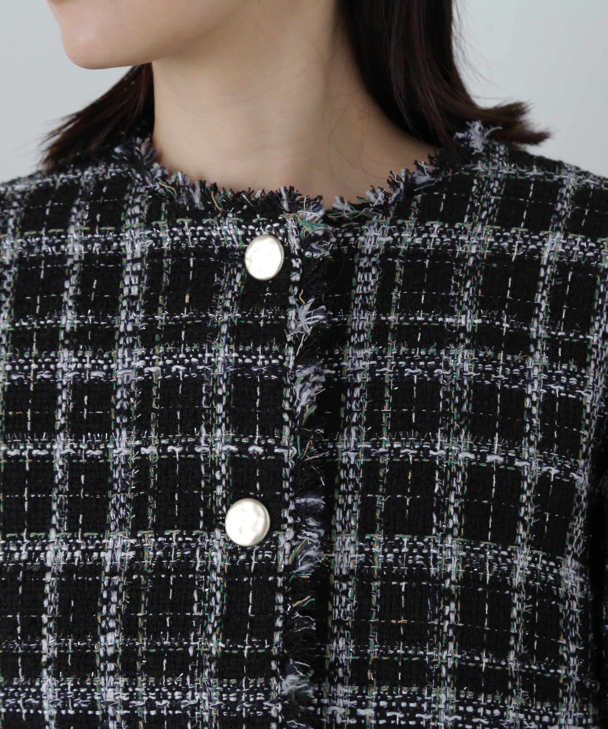  「ノーカラーツイードジャケット　24AW」|ブルゾン・スタジャン|