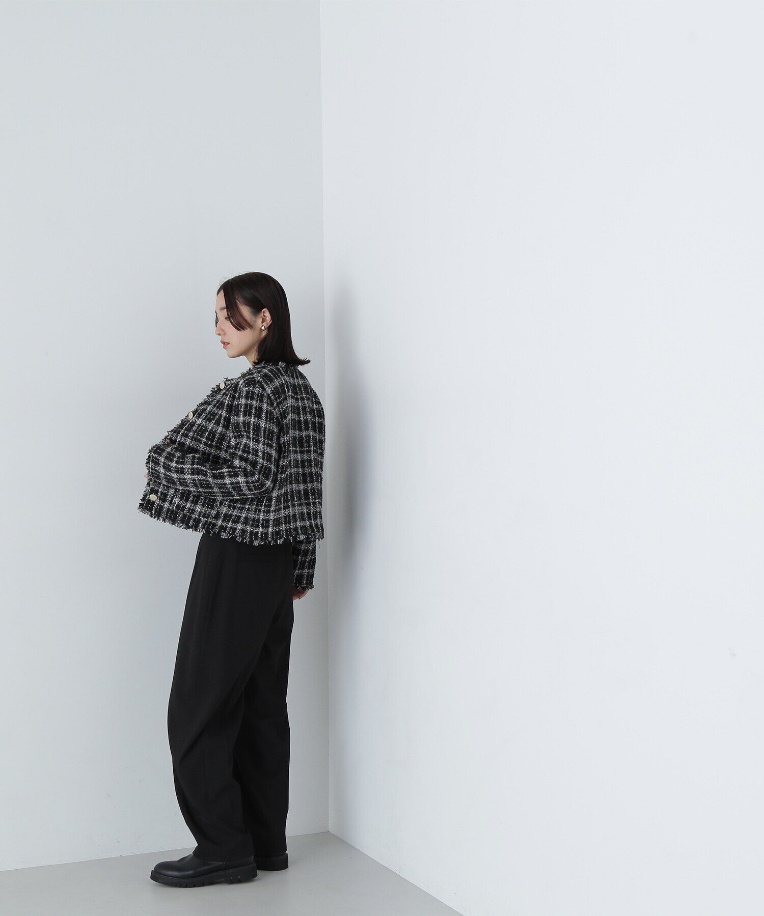  「ノーカラーツイードジャケット　24AW」|ブルゾン・スタジャン|