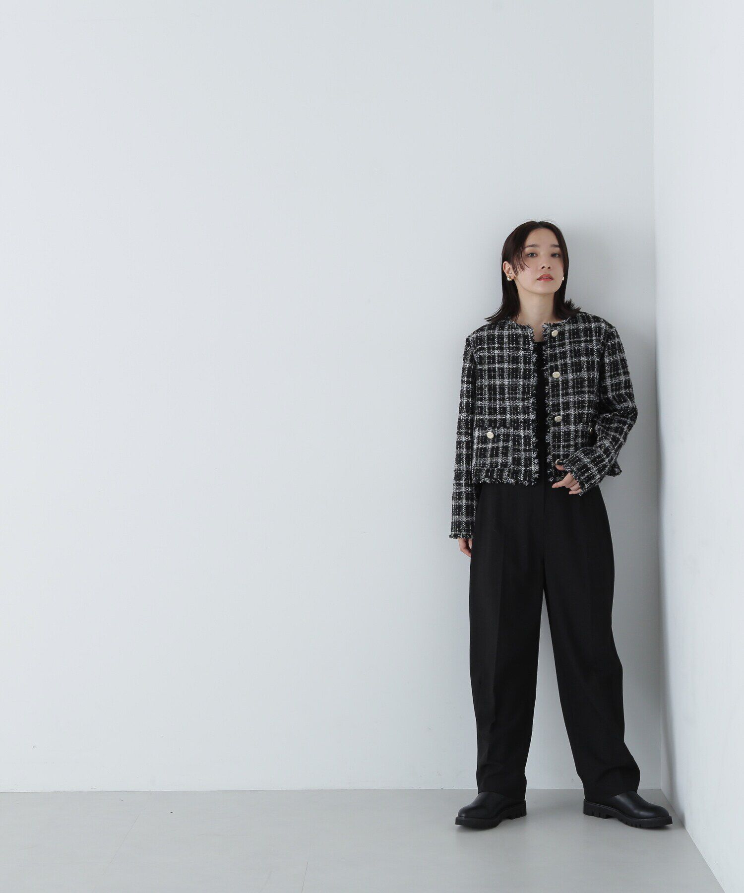  「ノーカラーツイードジャケット　24AW」|ブルゾン・スタジャン|