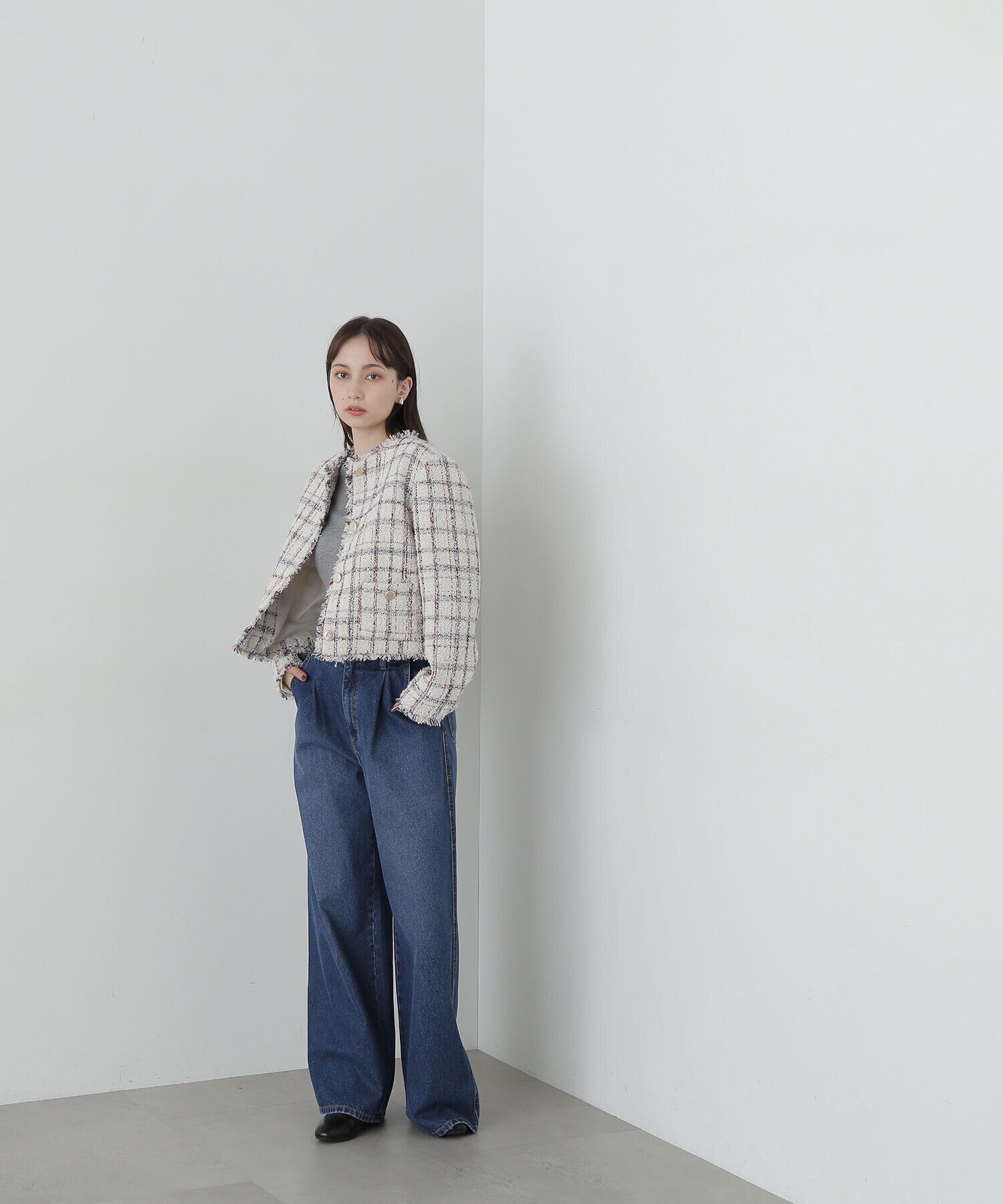  「ノーカラーツイードジャケット　24AW」|ブルゾン・スタジャン|