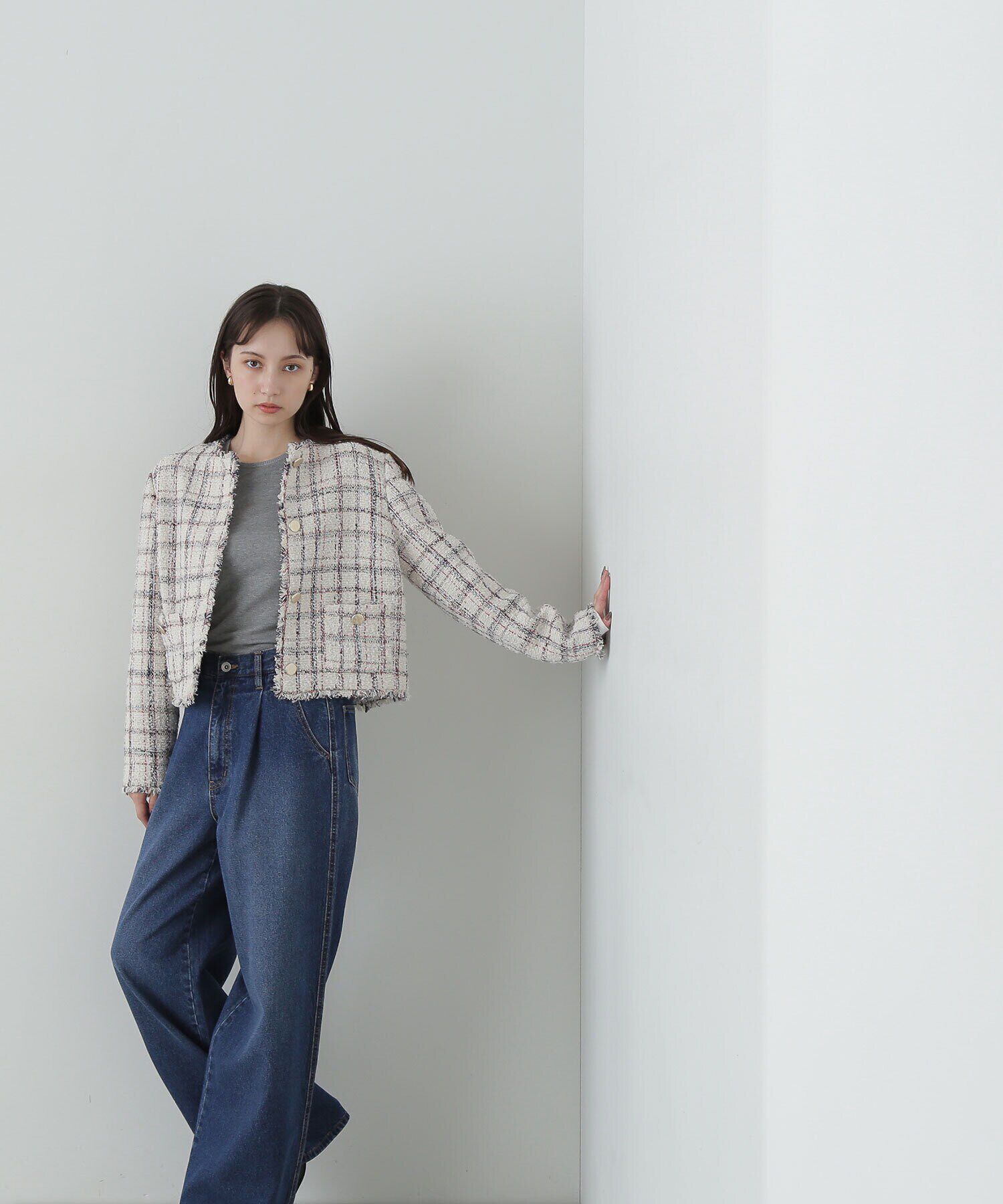  「ノーカラーツイードジャケット　24AW」|ブルゾン・スタジャン|