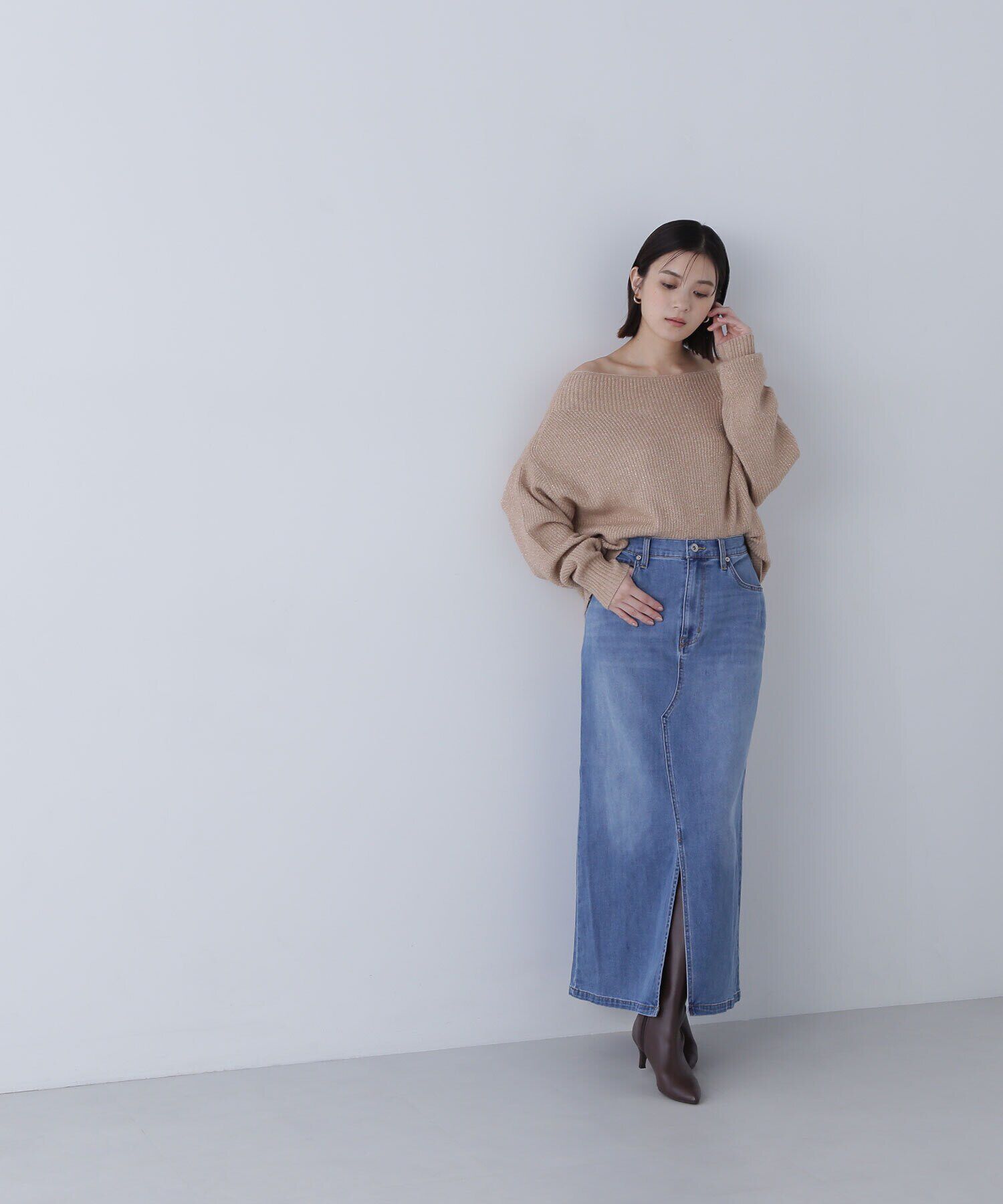  「フロントスリットナローデニムスカート」|スカート|ブルー