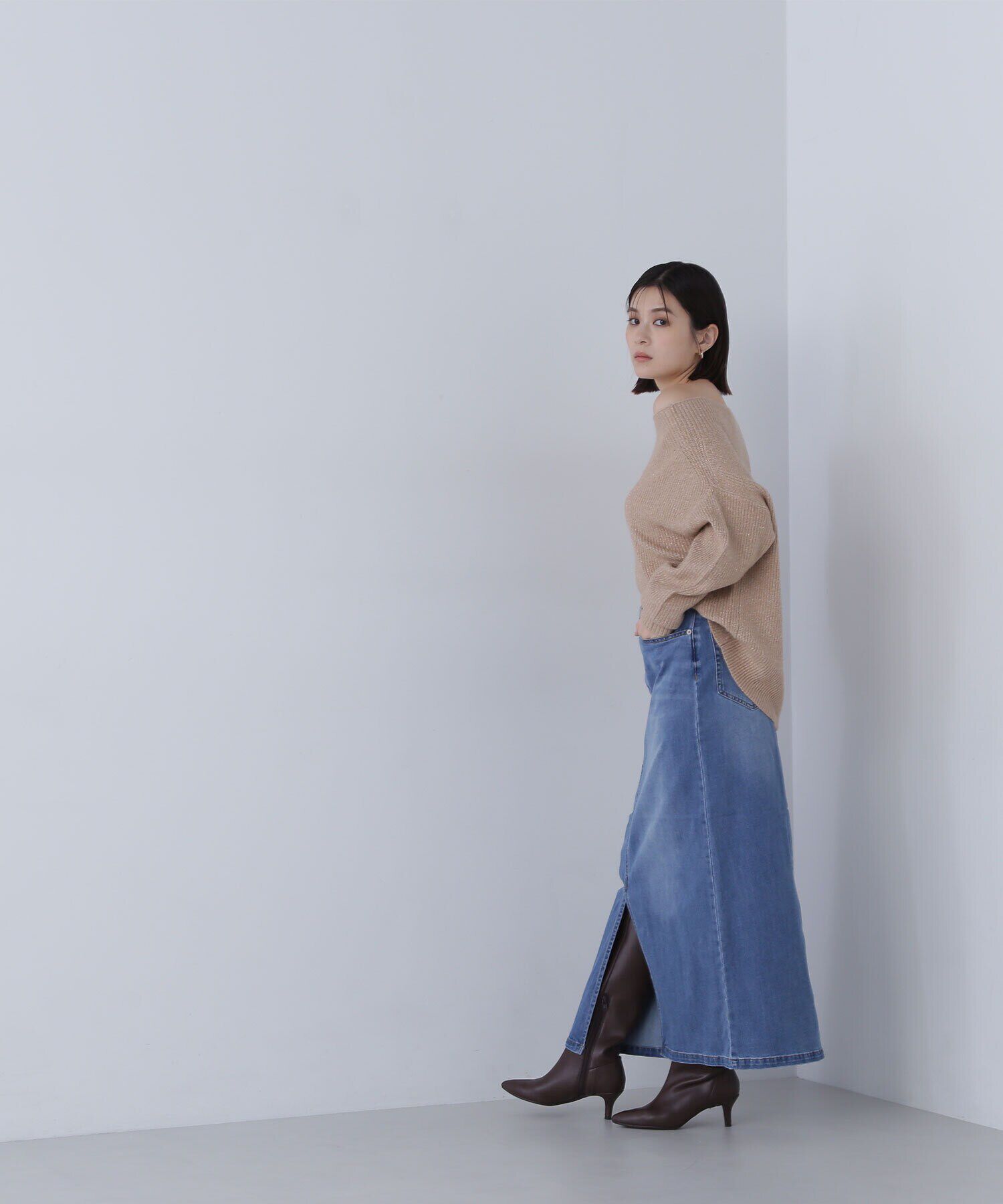  「フロントスリットナローデニムスカート」|スカート|