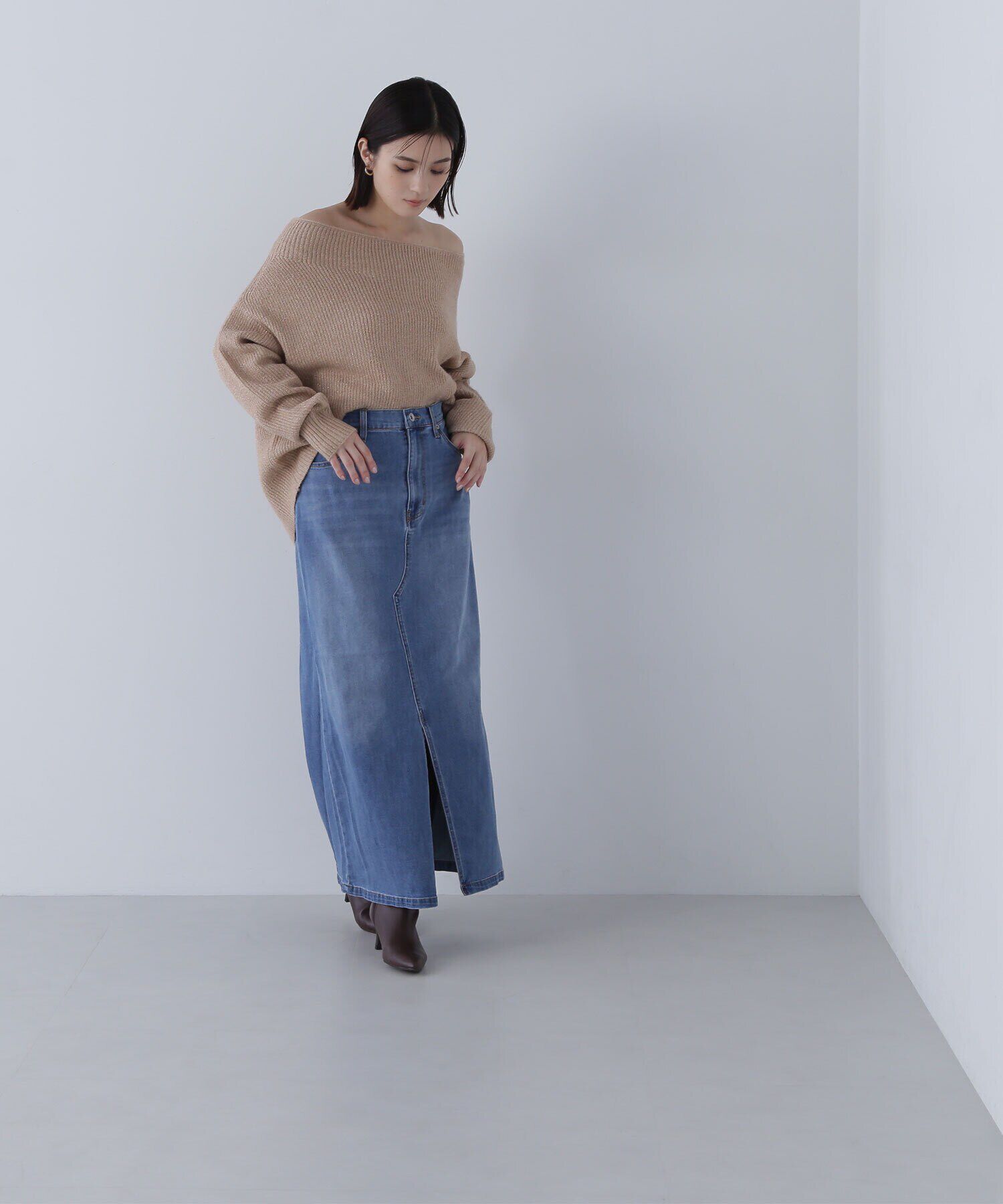  「フロントスリットナローデニムスカート」|スカート|