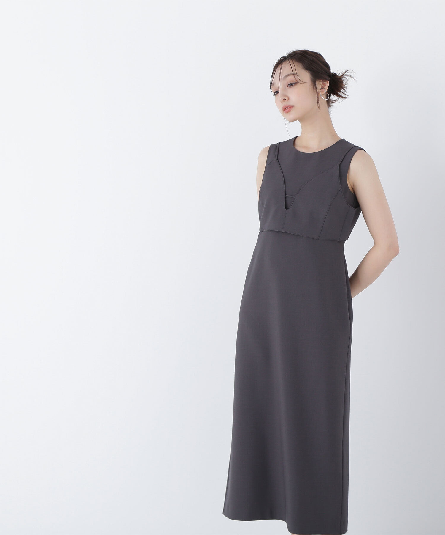  「ビスチェレイヤードナローワンピース」|ワンピース|チャコール1