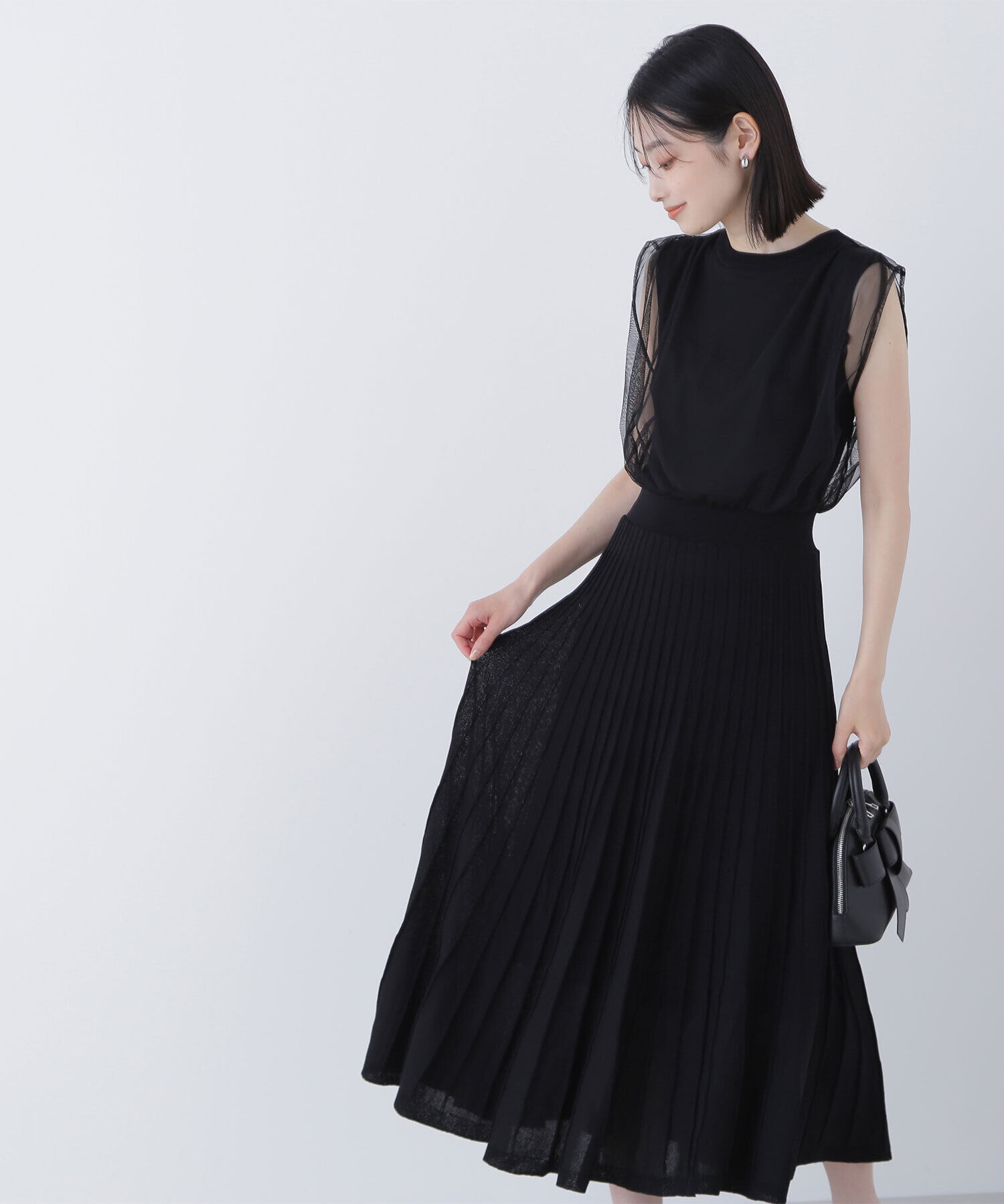  「チュールドッキングニットワンピース」|ワンピース|ブラック