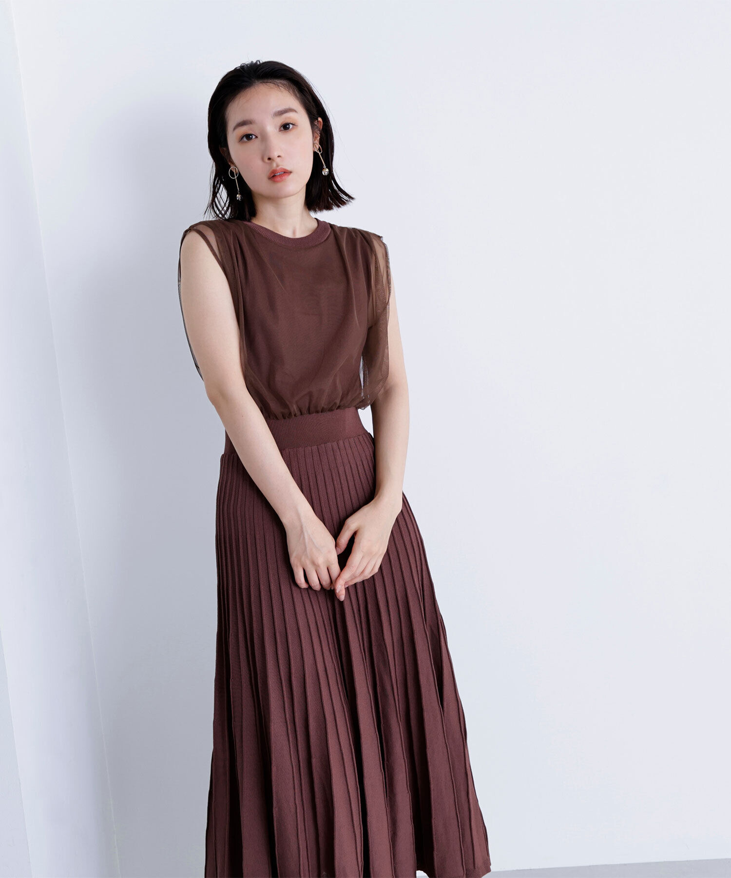  「チュールドッキングニットワンピース」|ワンピース|