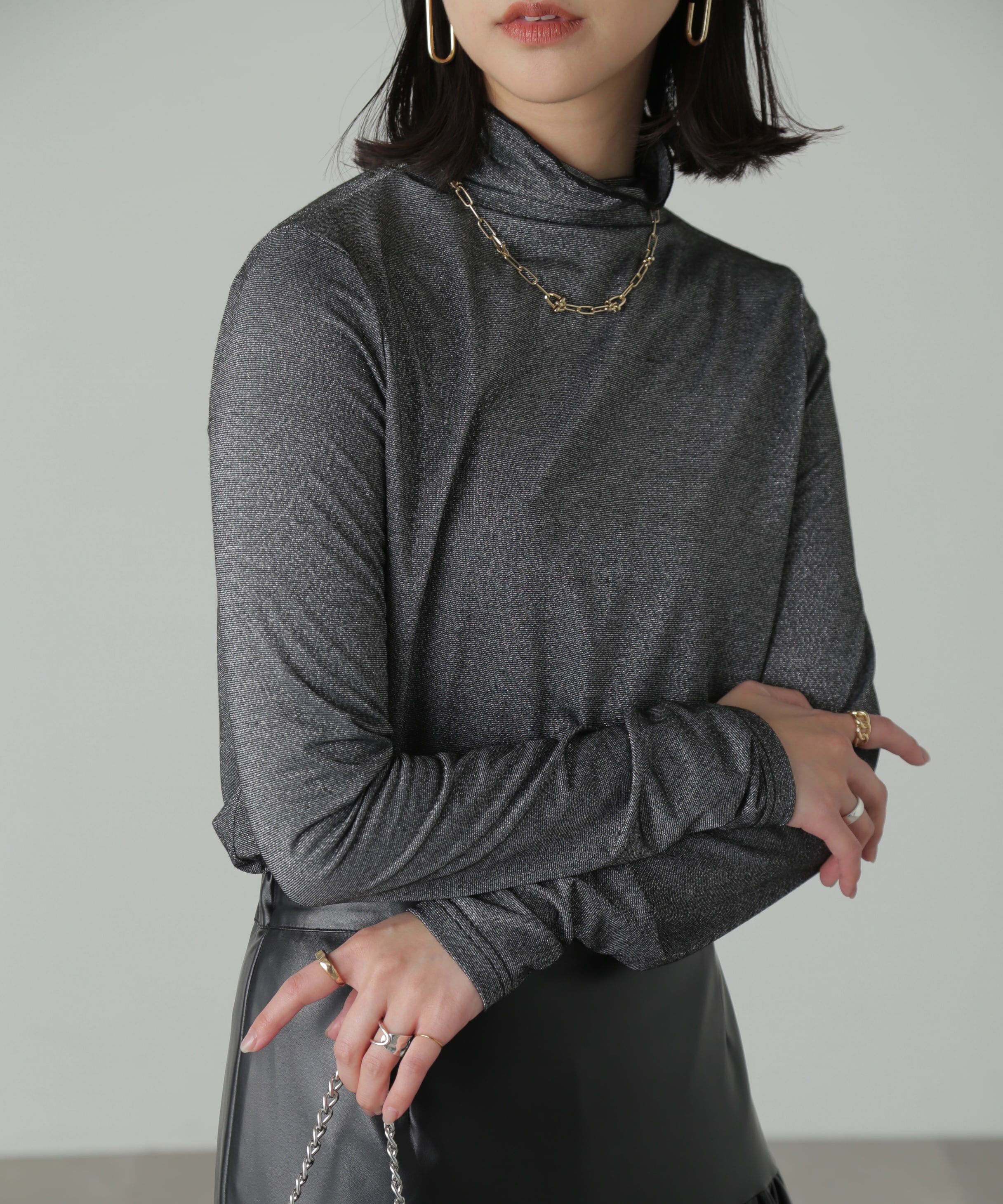  「ラメシアーハイネックカットソー」|Tシャツ・カットソー|