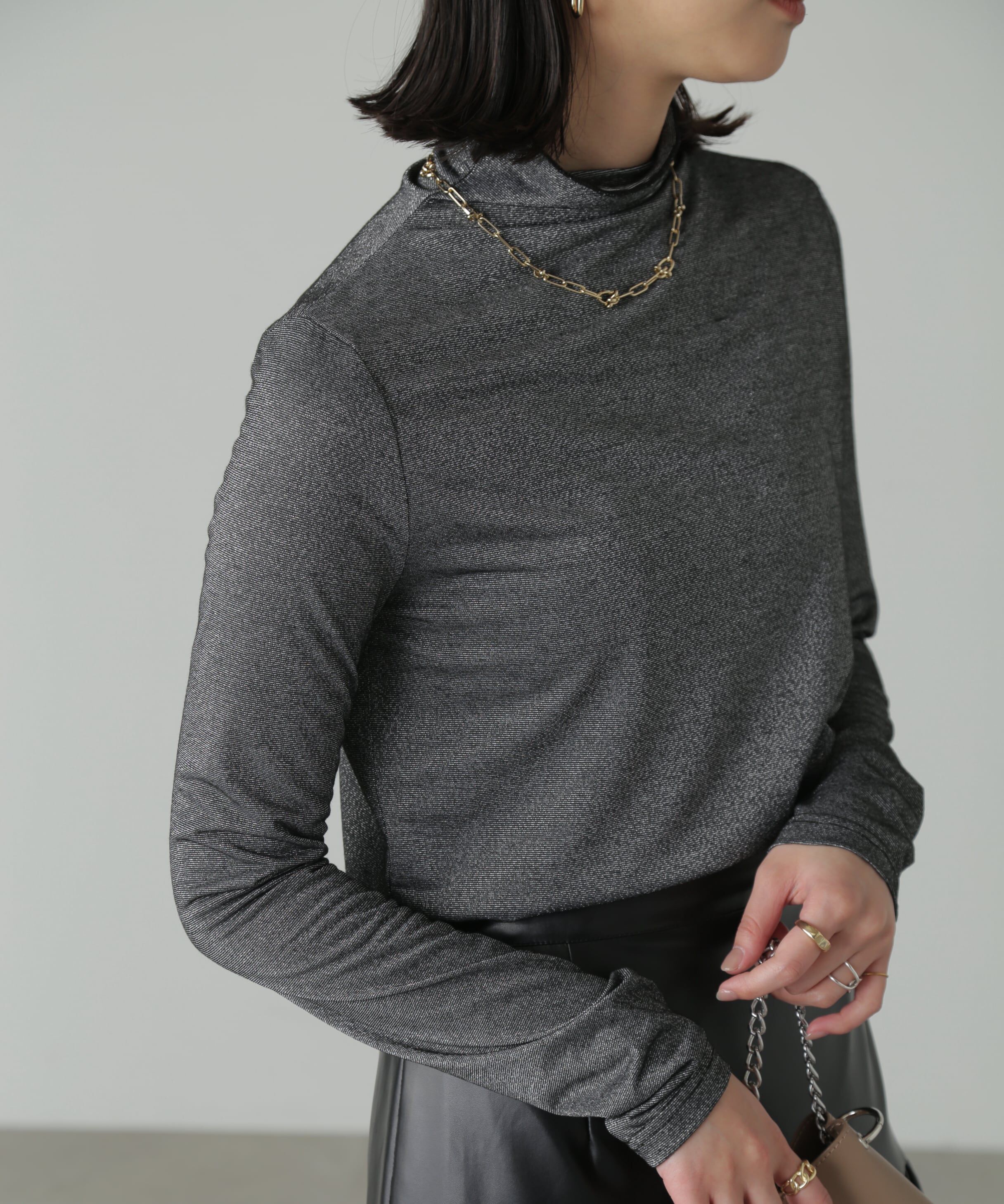  「ラメシアーハイネックカットソー」|Tシャツ・カットソー|