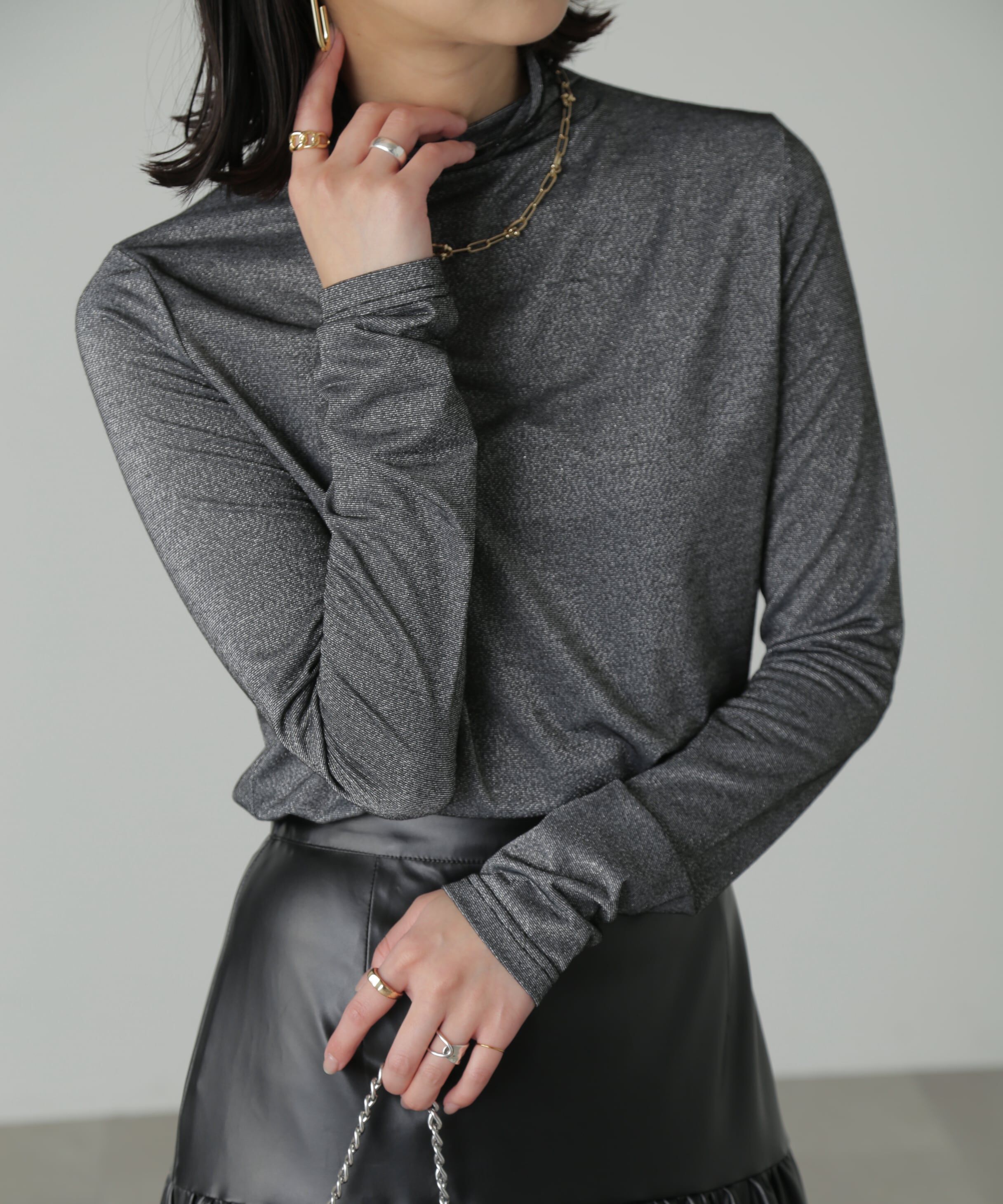  「ラメシアーハイネックカットソー」|Tシャツ・カットソー|