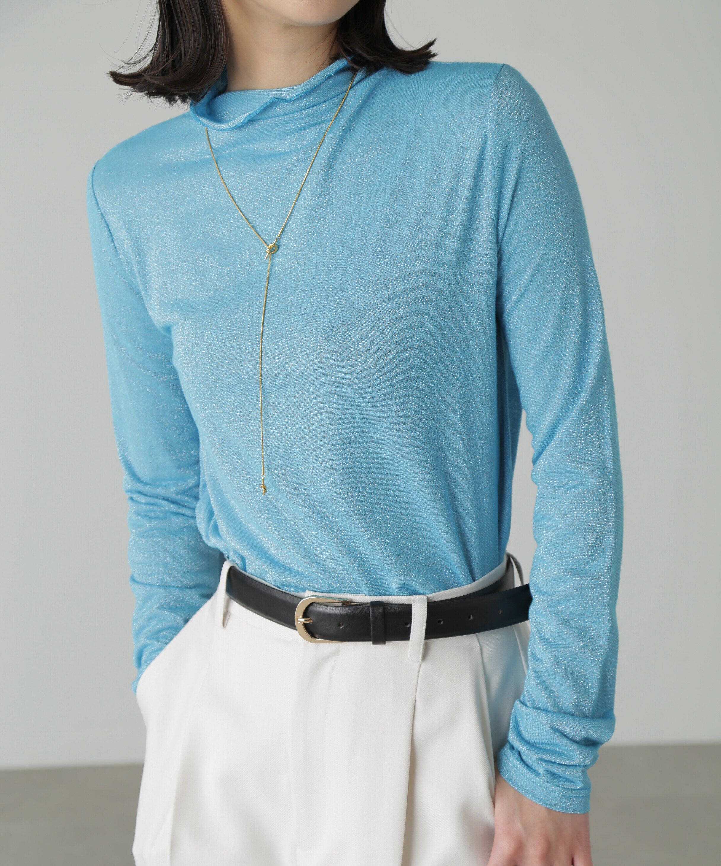  「ラメシアーハイネックカットソー」|Tシャツ・カットソー|ブルーラメ