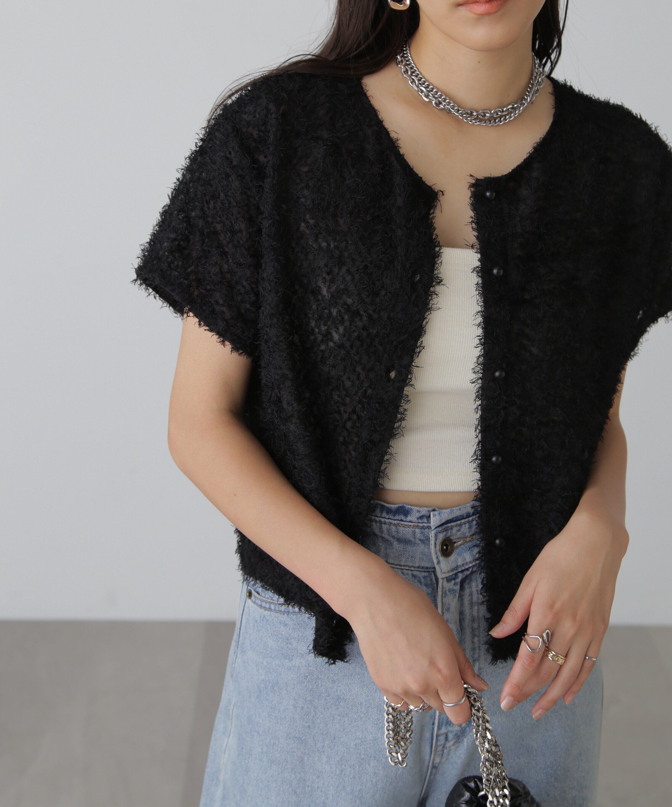  「フロントボタンカットジャガードブラウス」|シャツ・ブラウス|