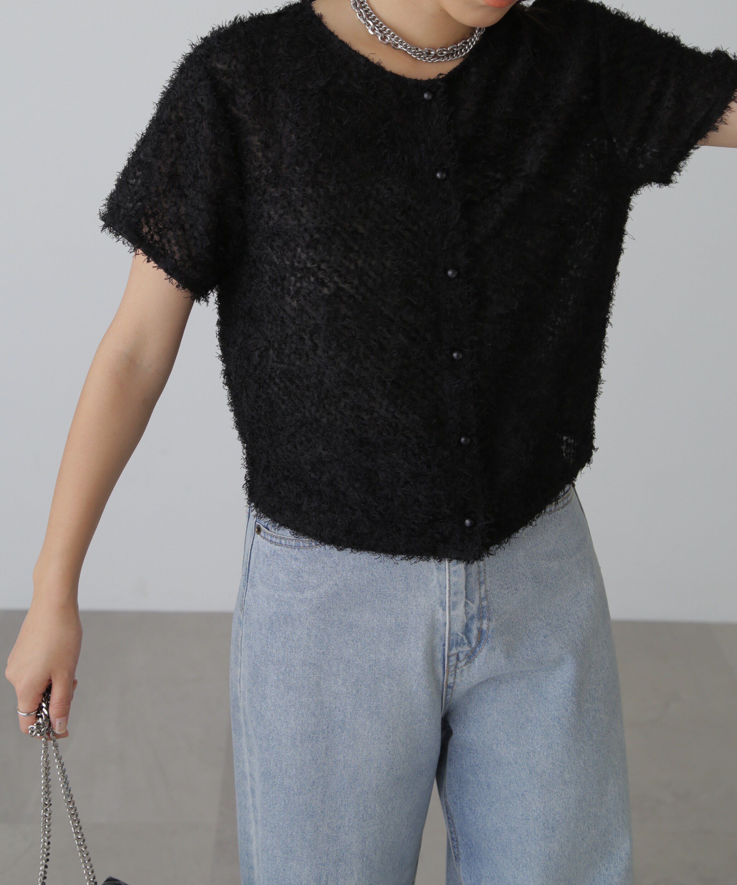  「フロントボタンカットジャガードブラウス」|シャツ・ブラウス|