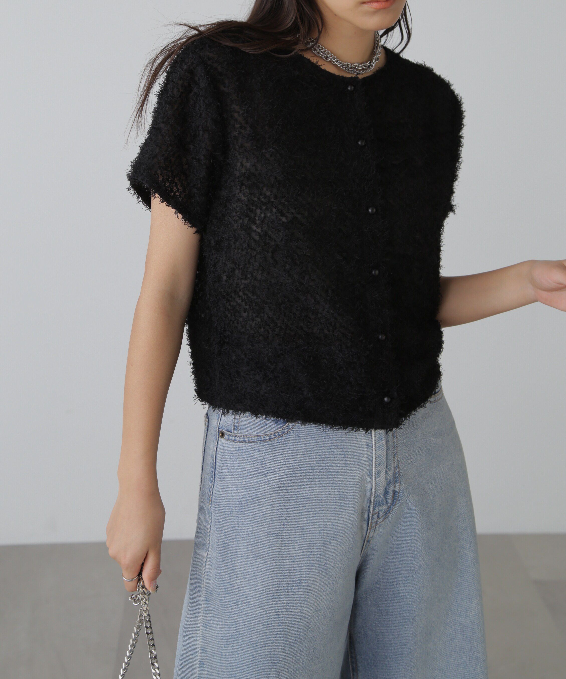  「フロントボタンカットジャガードブラウス」|シャツ・ブラウス|