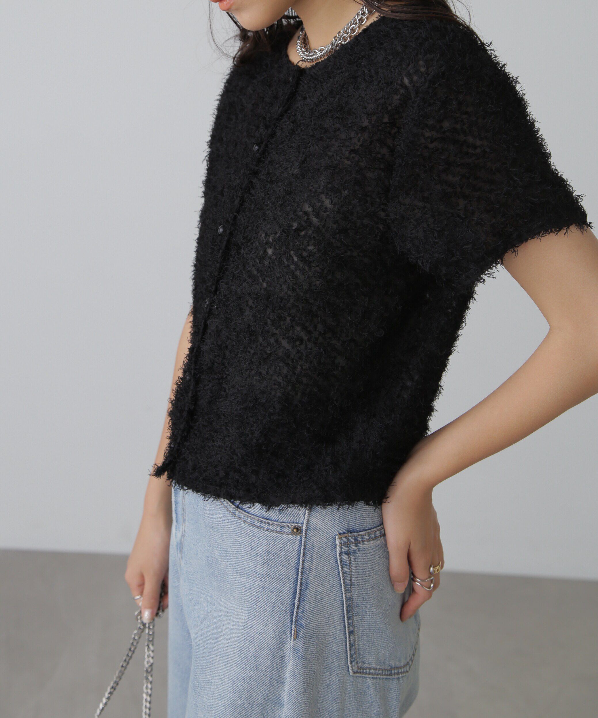  「フロントボタンカットジャガードブラウス」|シャツ・ブラウス|