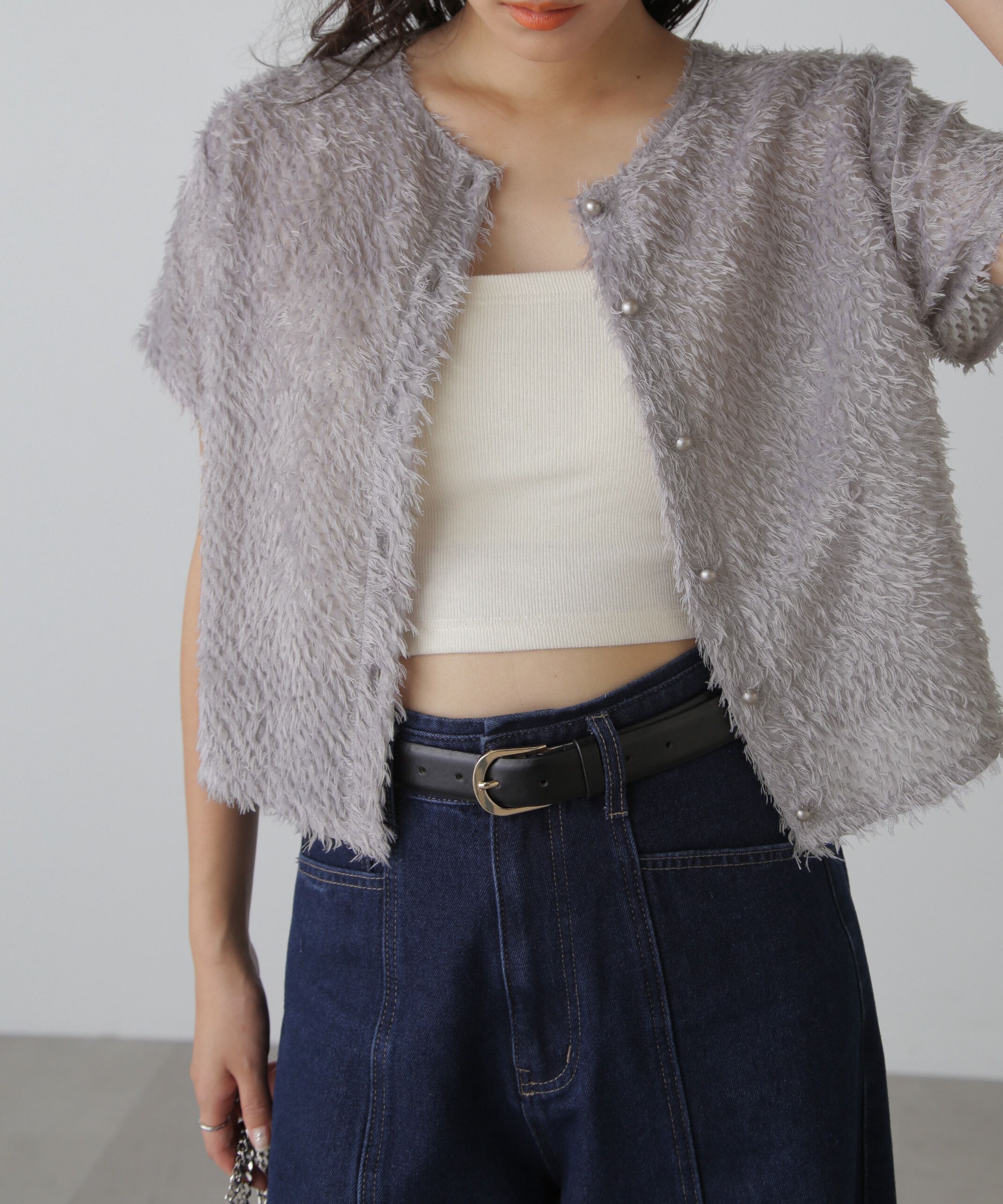  「フロントボタンカットジャガードブラウス」|シャツ・ブラウス|グレー