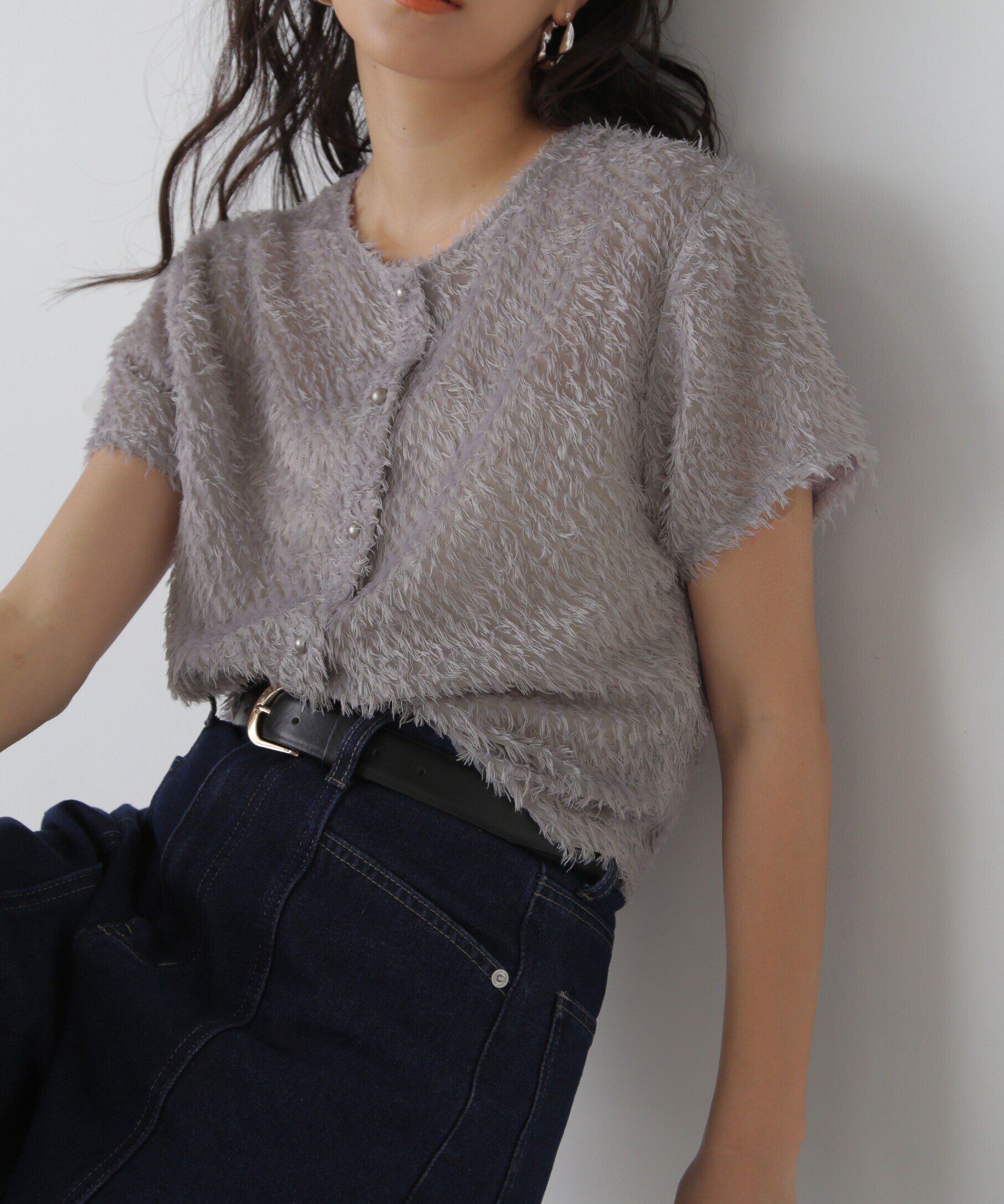  「フロントボタンカットジャガードブラウス」|シャツ・ブラウス|