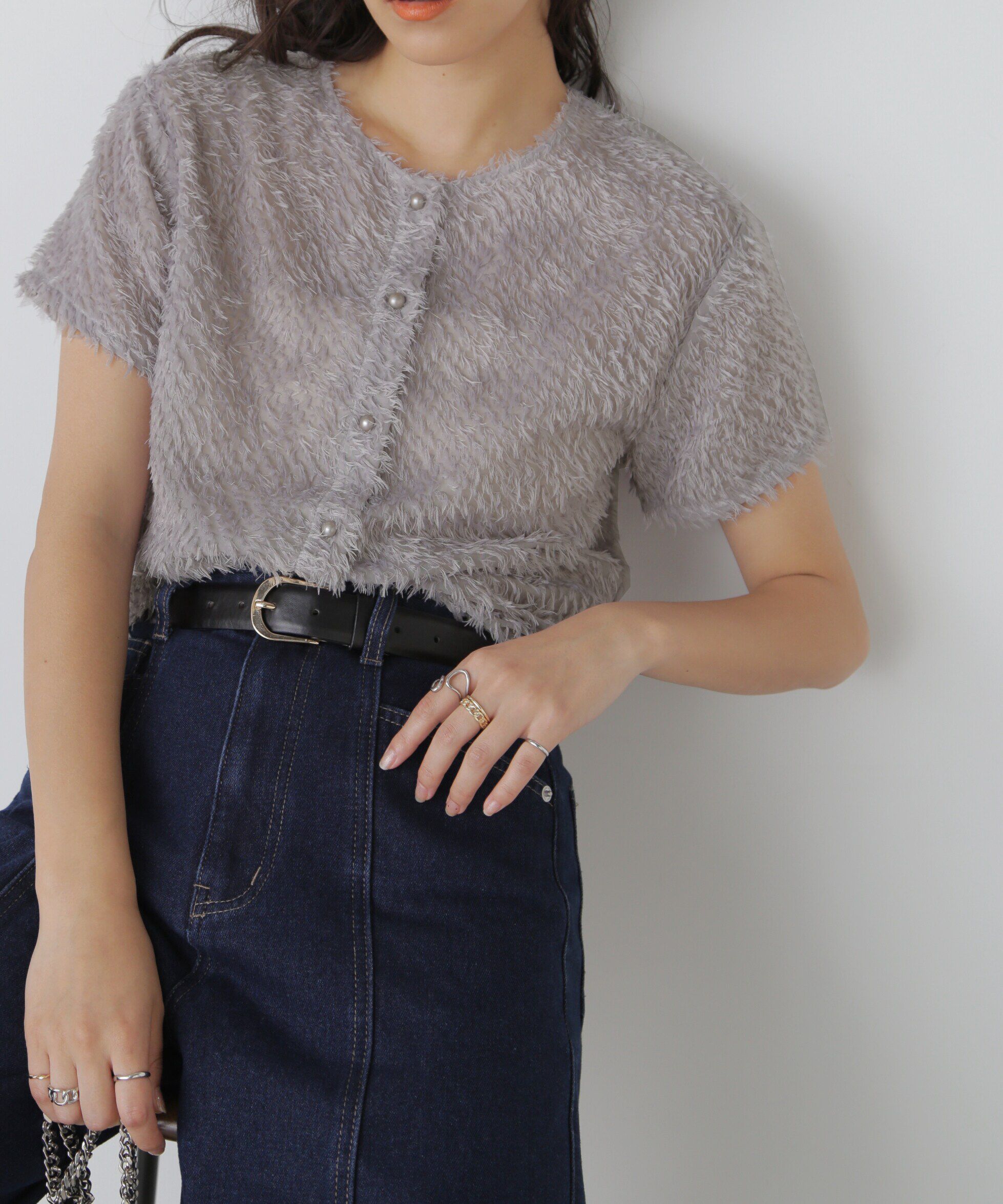  「フロントボタンカットジャガードブラウス」|シャツ・ブラウス|