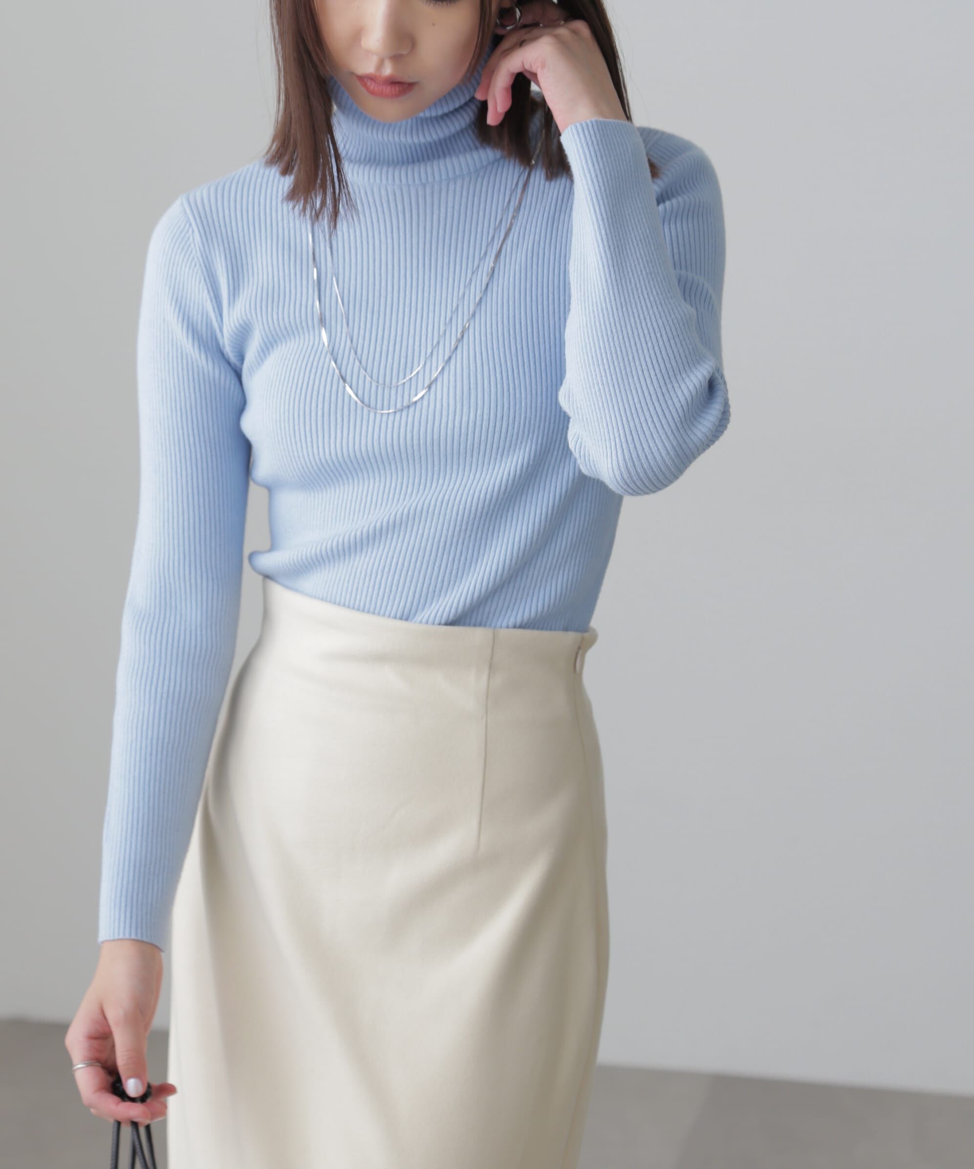  「タートルネックリブニット」|ニット・セーター|サックス