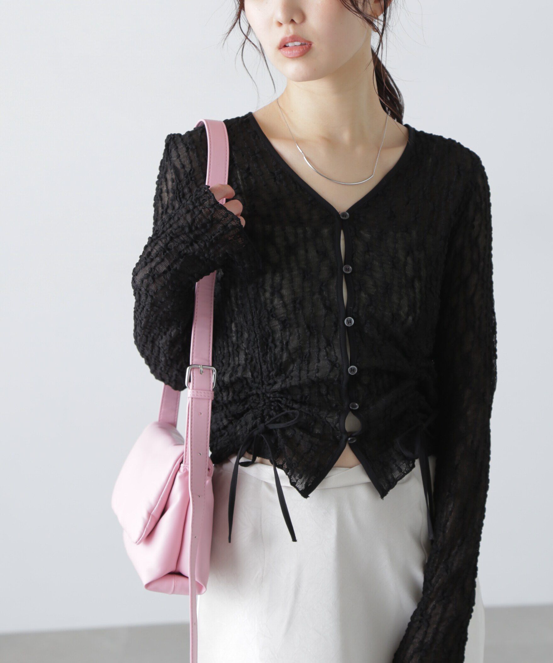  「シアーレースドロストカーディガン」|Tシャツ・カットソー|ブラック