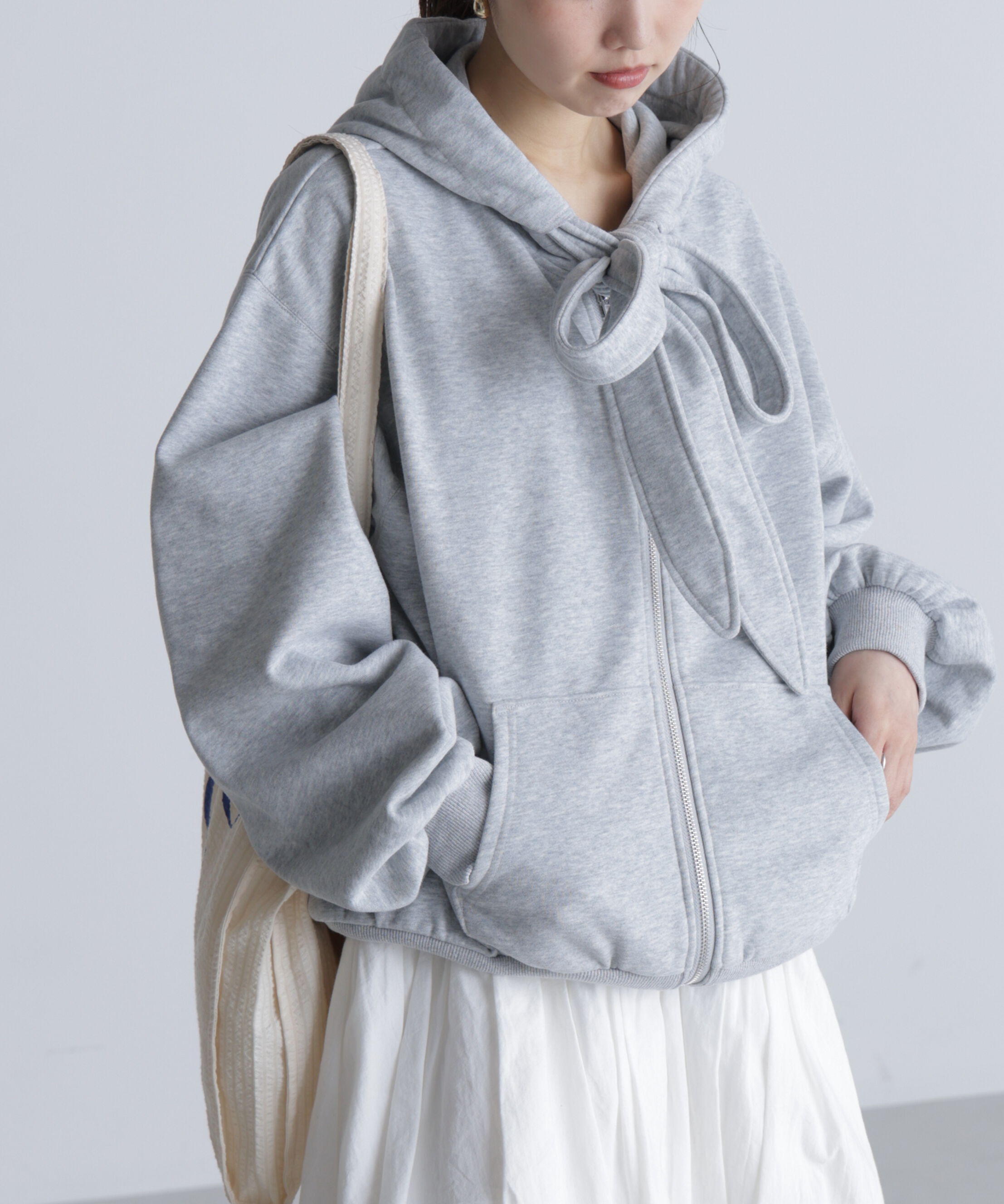  「起毛ビッグリボンジップパーカー」|Tシャツ・カットソー|