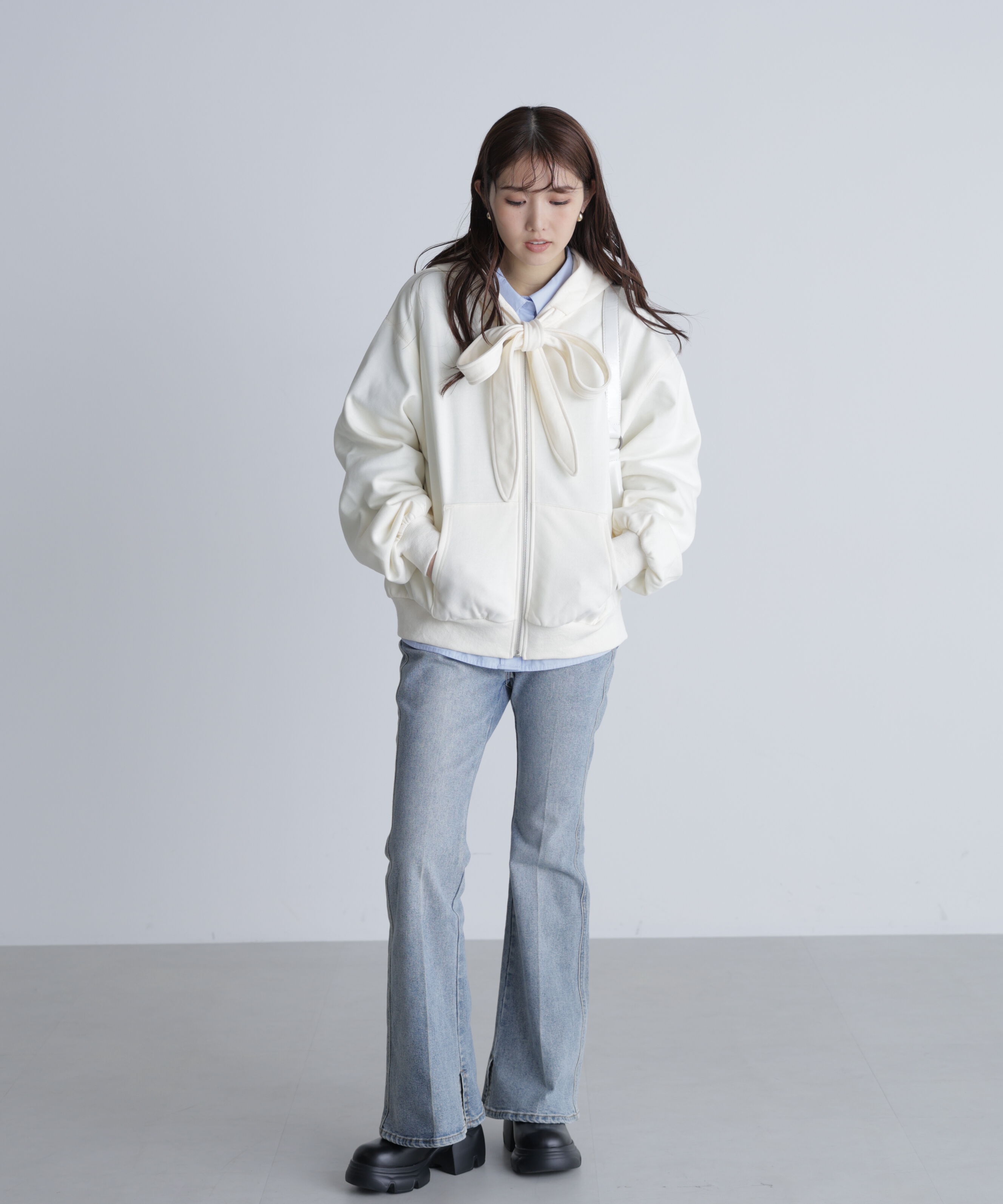  「起毛ビッグリボンジップパーカー」|Tシャツ・カットソー|