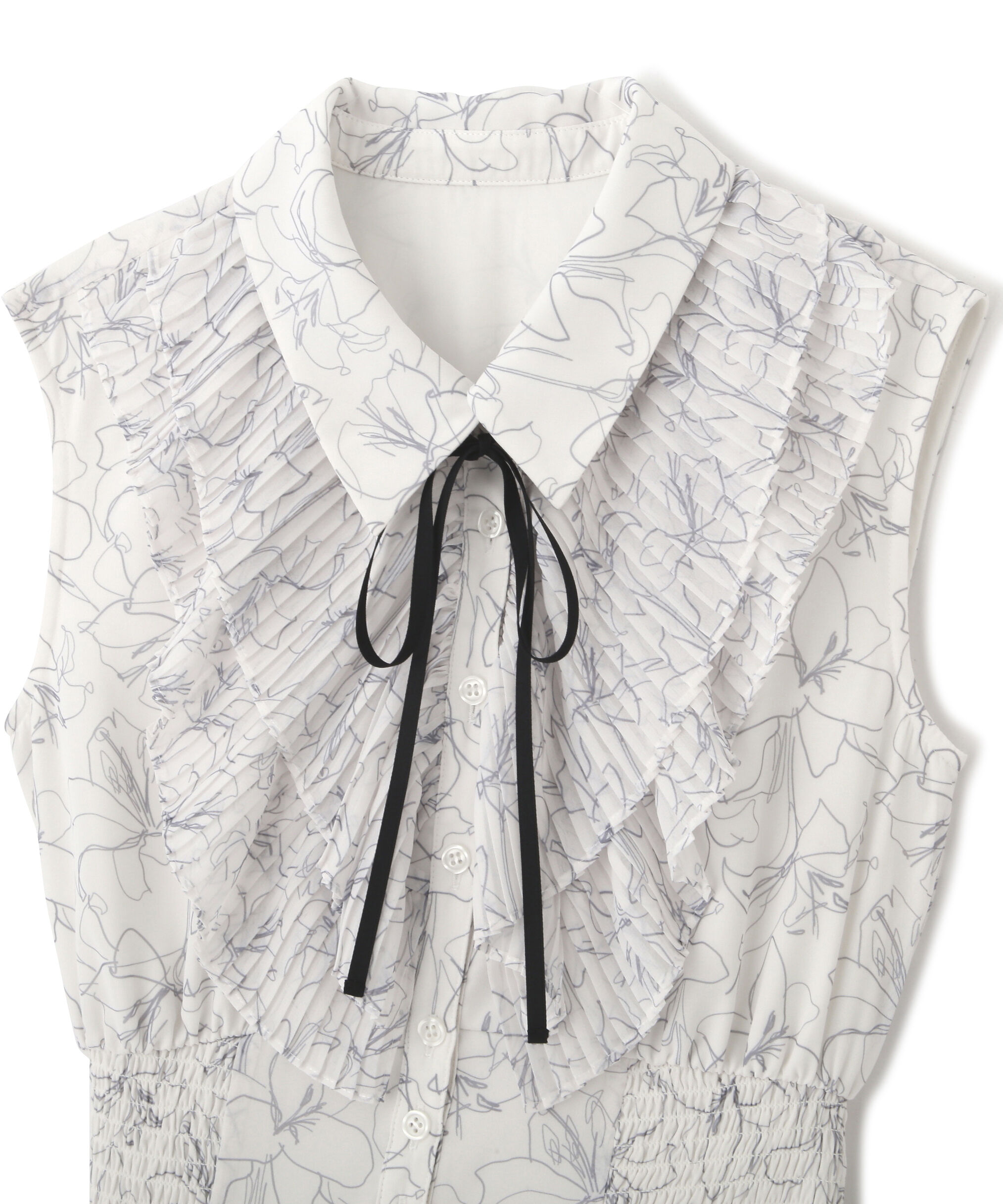  「プリーツフリルプリントワンピース」|ワンピース|