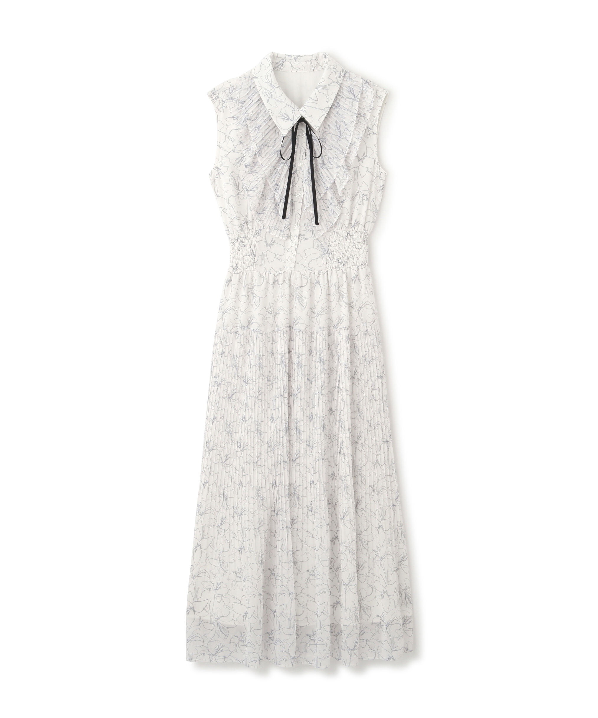  「プリーツフリルプリントワンピース」|ワンピース|