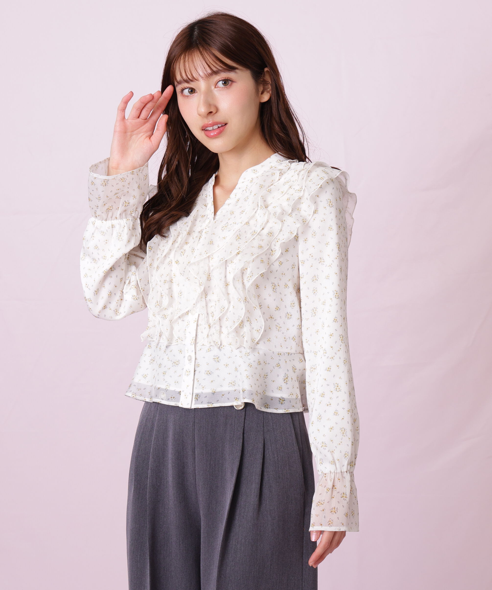  「小花プリントフリルブラウス」|シャツ・ブラウス|