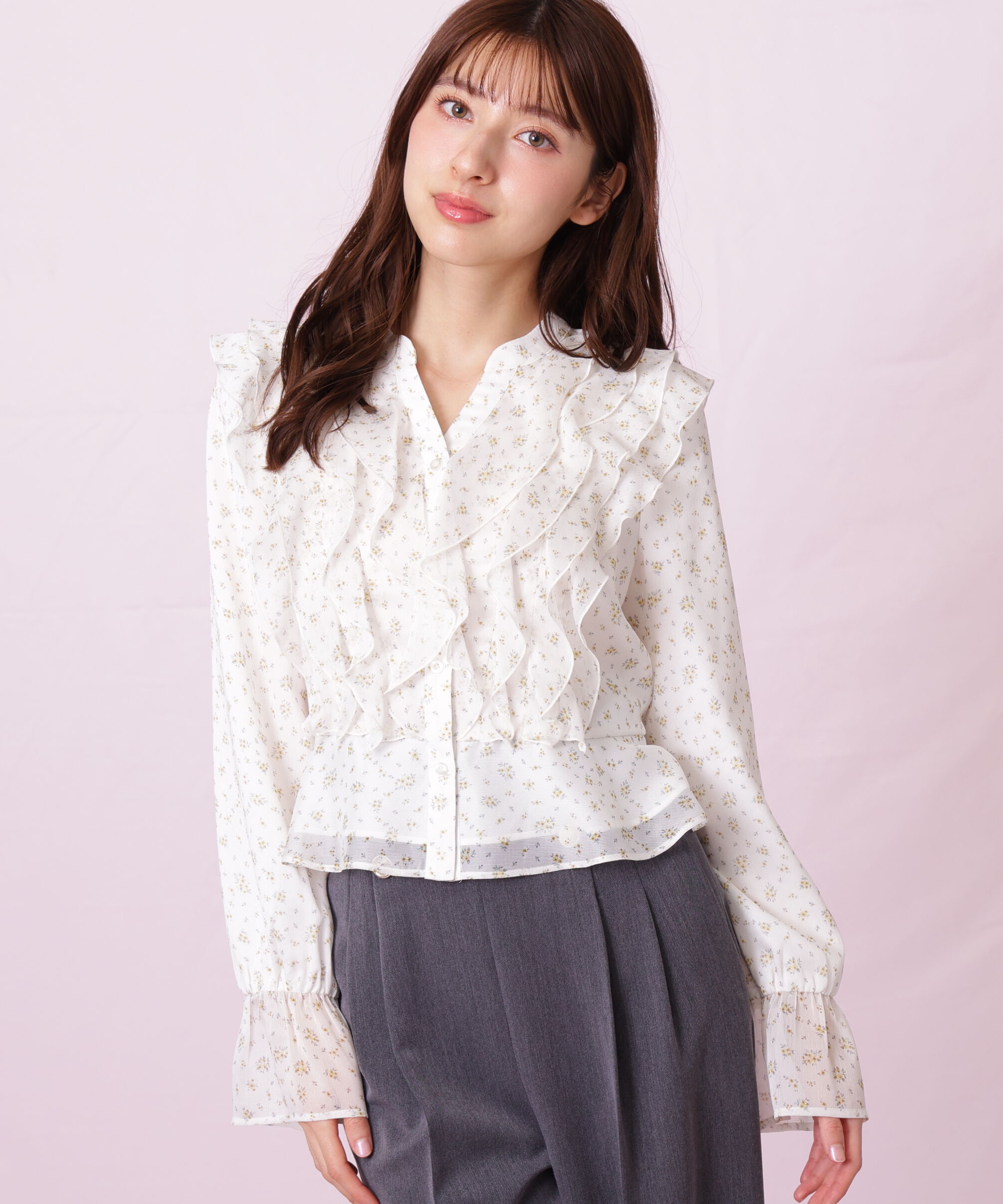  「小花プリントフリルブラウス」|シャツ・ブラウス|