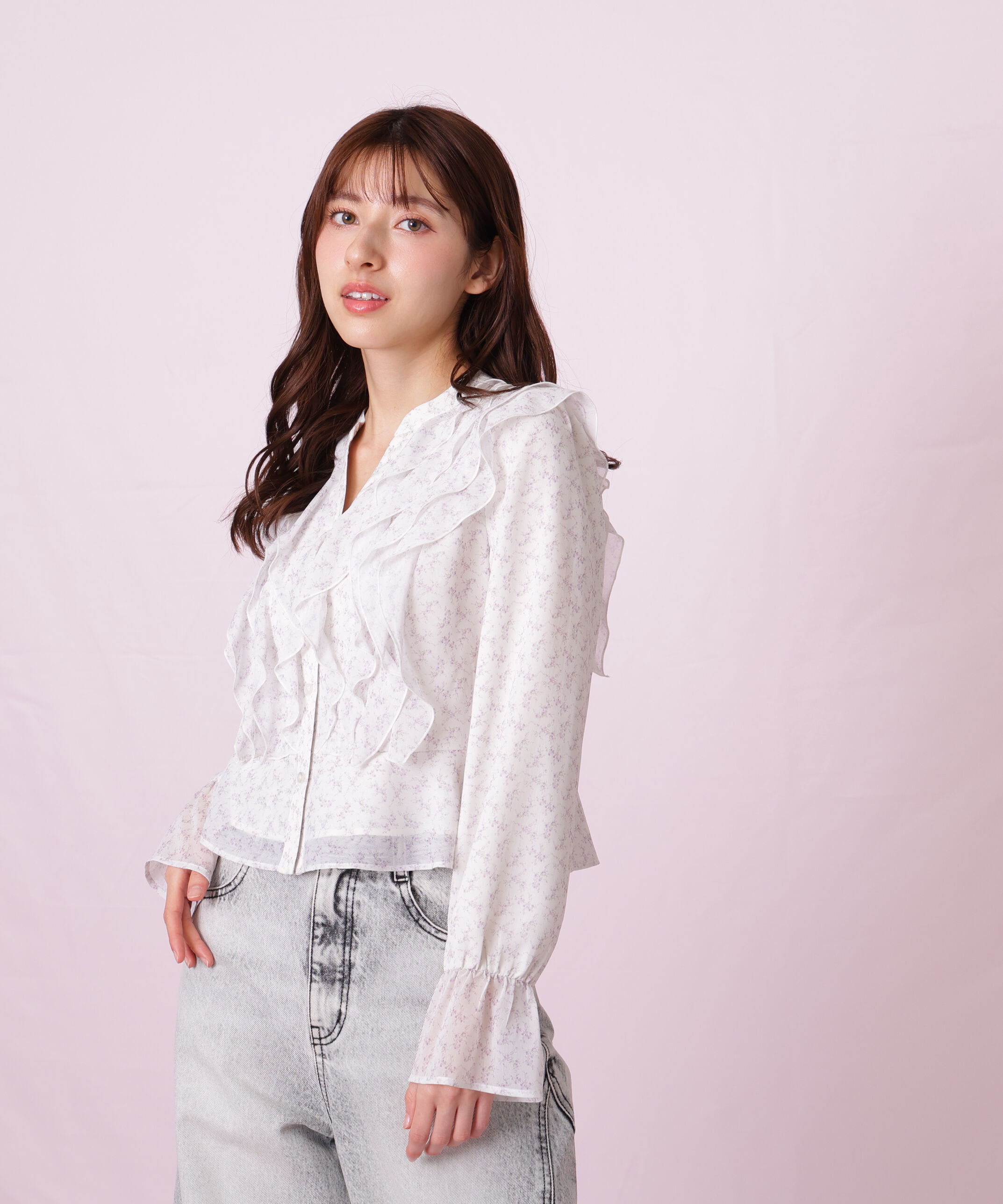  「小花プリントフリルブラウス」|シャツ・ブラウス|