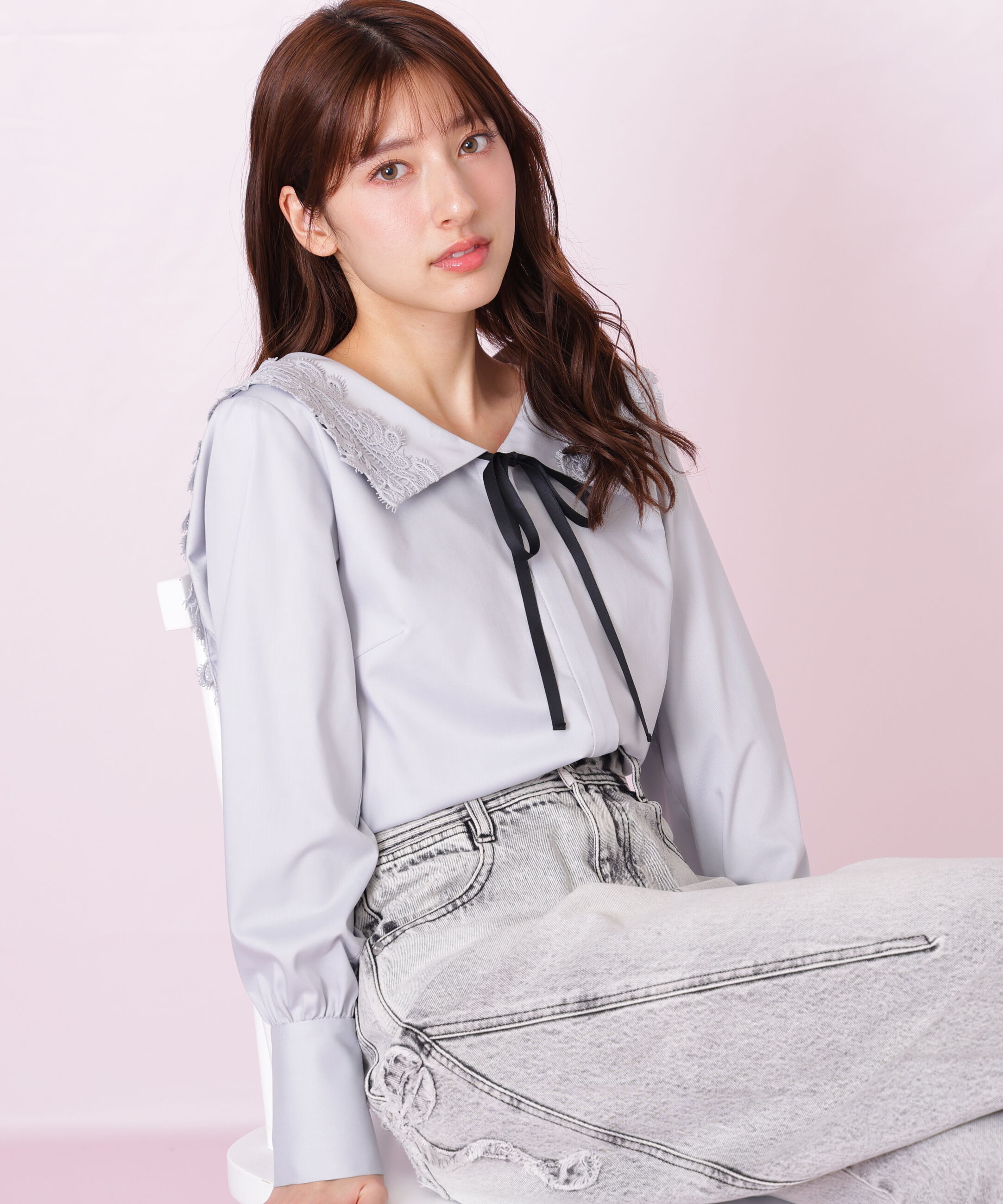  「レースセーラーカラーブラウス」|シャツ・ブラウス|ブルー