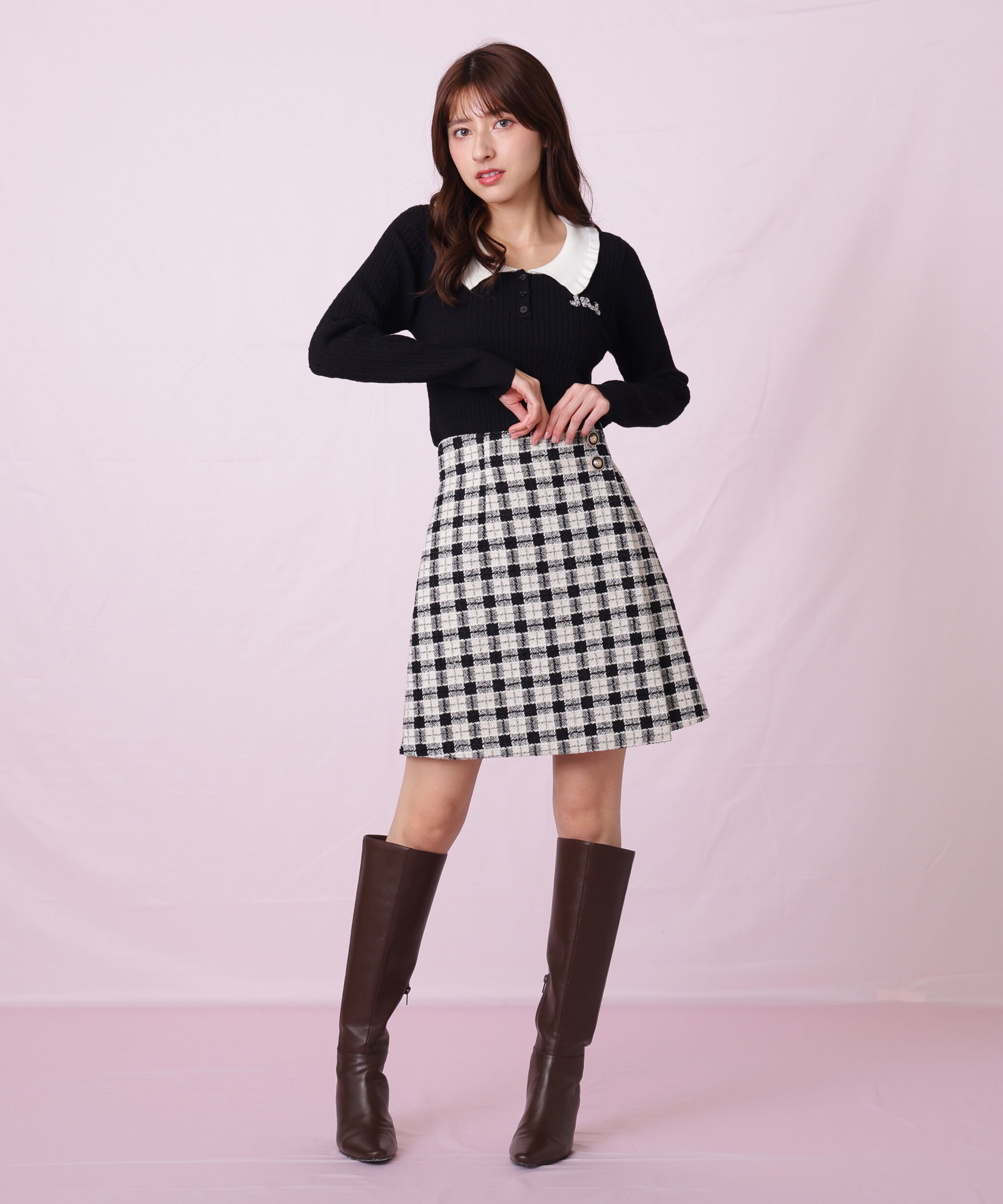  「ブロックチェックツィードミニスカート」|スカート|