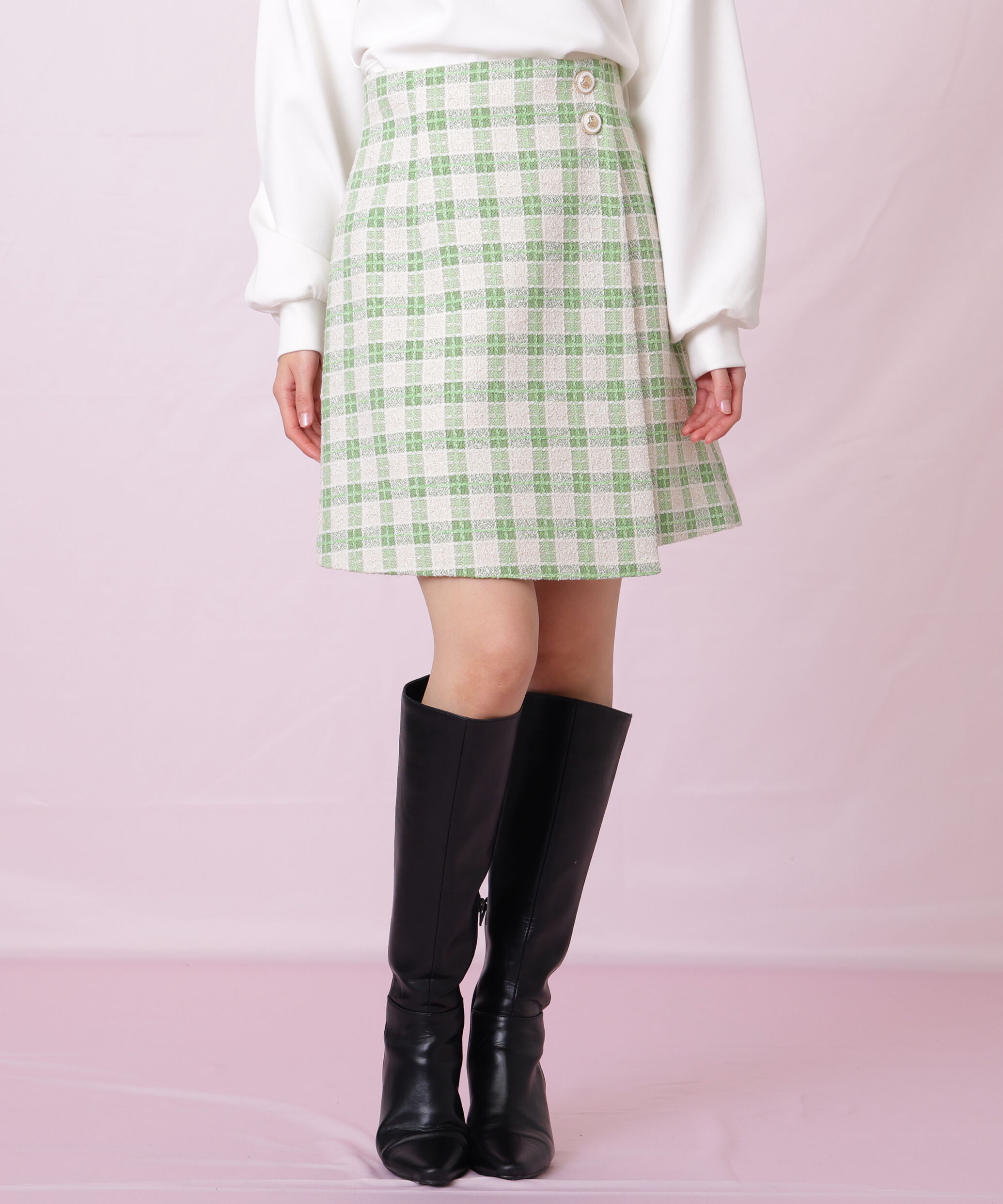  「ブロックチェックツィードミニスカート」|スカート|