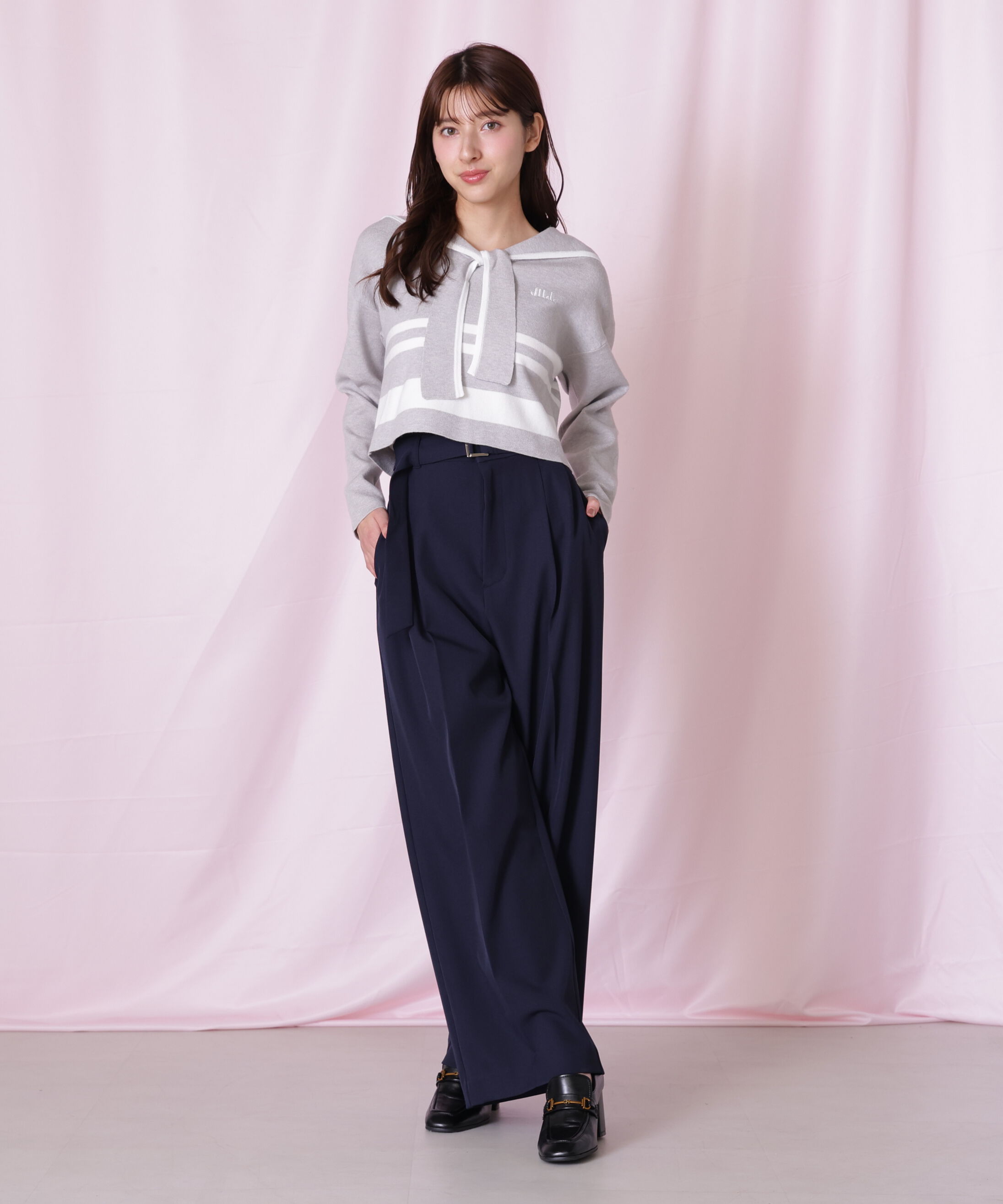  「＜セットアップ対応＞太ベルト付きスラックスパンツ」|その他|ネイビー