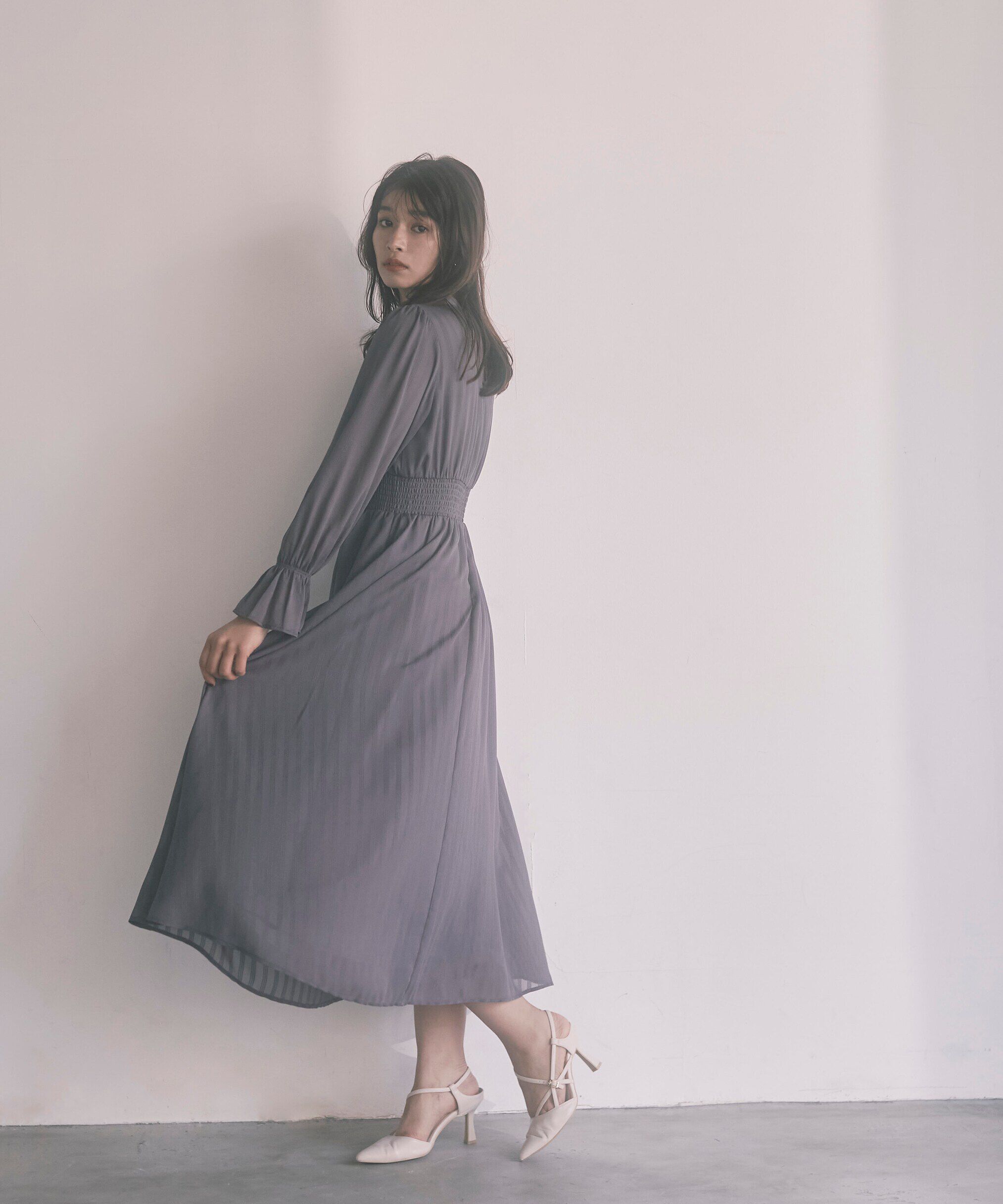 PROPORTION BODY DRESSING「《EDIT COLOGNE》シアーストライプマキシワンピース WEB限定 24SS」|ワンピース|