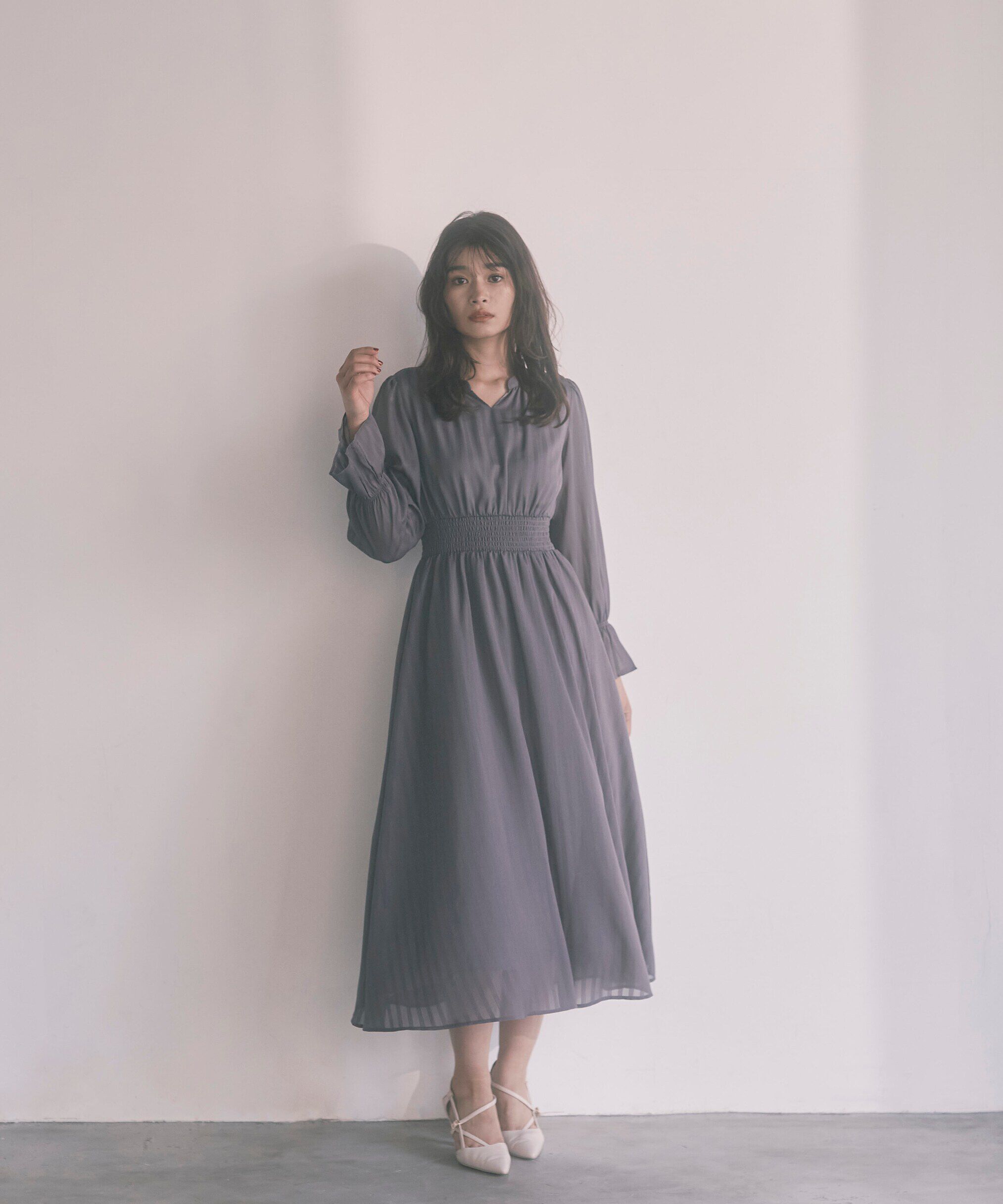 PROPORTION BODY DRESSING「《EDIT COLOGNE》シアーストライプマキシワンピース WEB限定 24SS」|ワンピース|