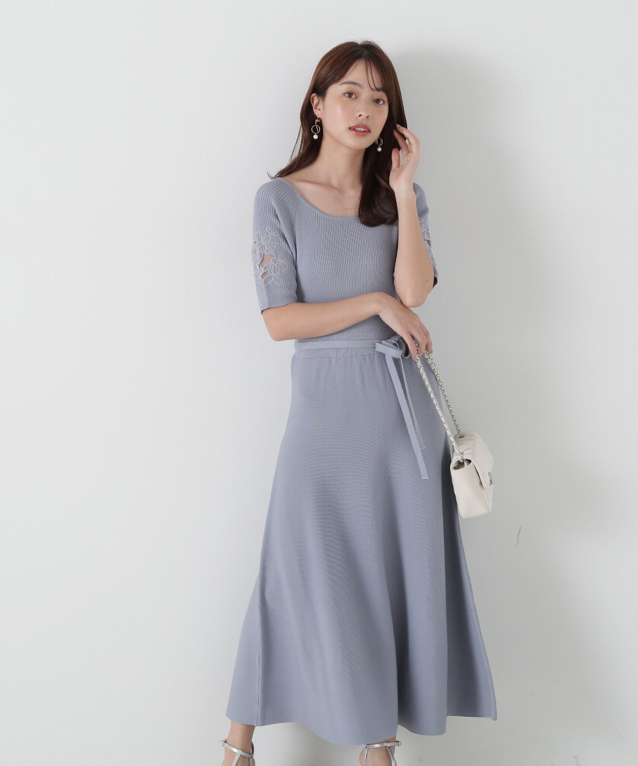 PROPORTION BODY DRESSING「エンブロイダリーニットワンピース」|ワンピース|ライトブルー