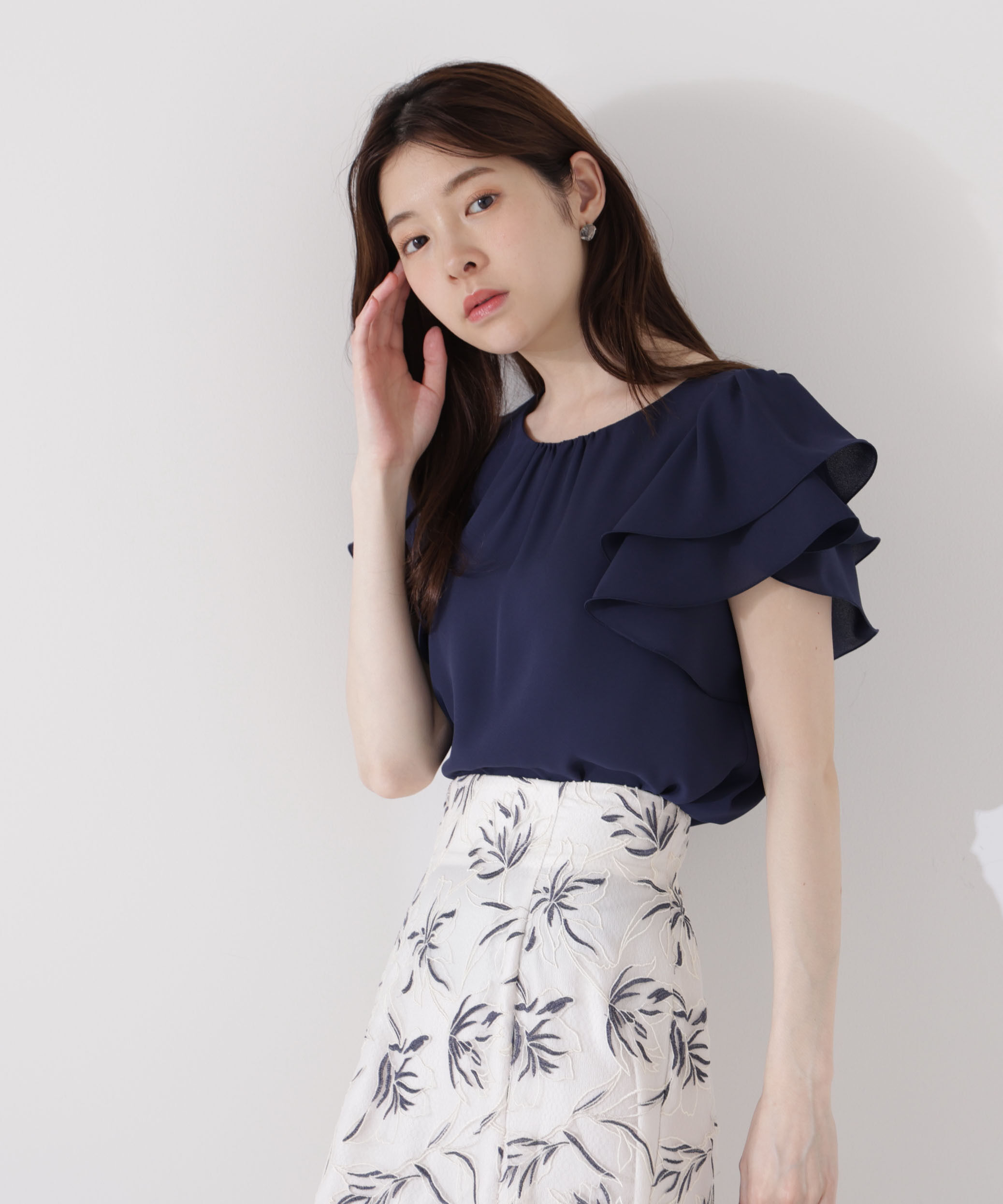 PROPORTION BODY DRESSING「ダブルラッフルスリーブブラウス」|シャツ・ブラウス|ネイビー