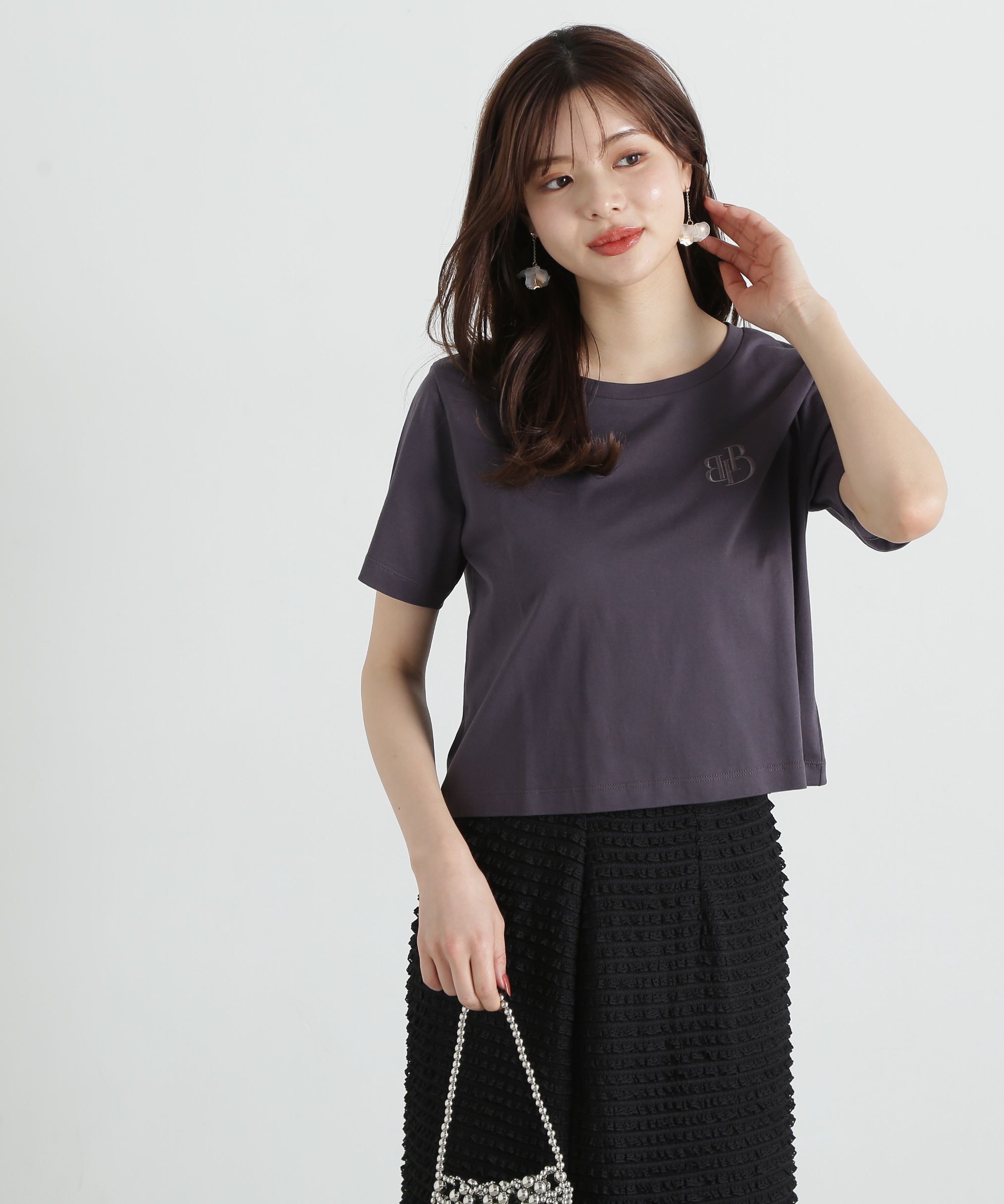 PROPORTION BODY DRESSING「刺繍Tシャツ」|Tシャツ・カットソー|チャコール2
