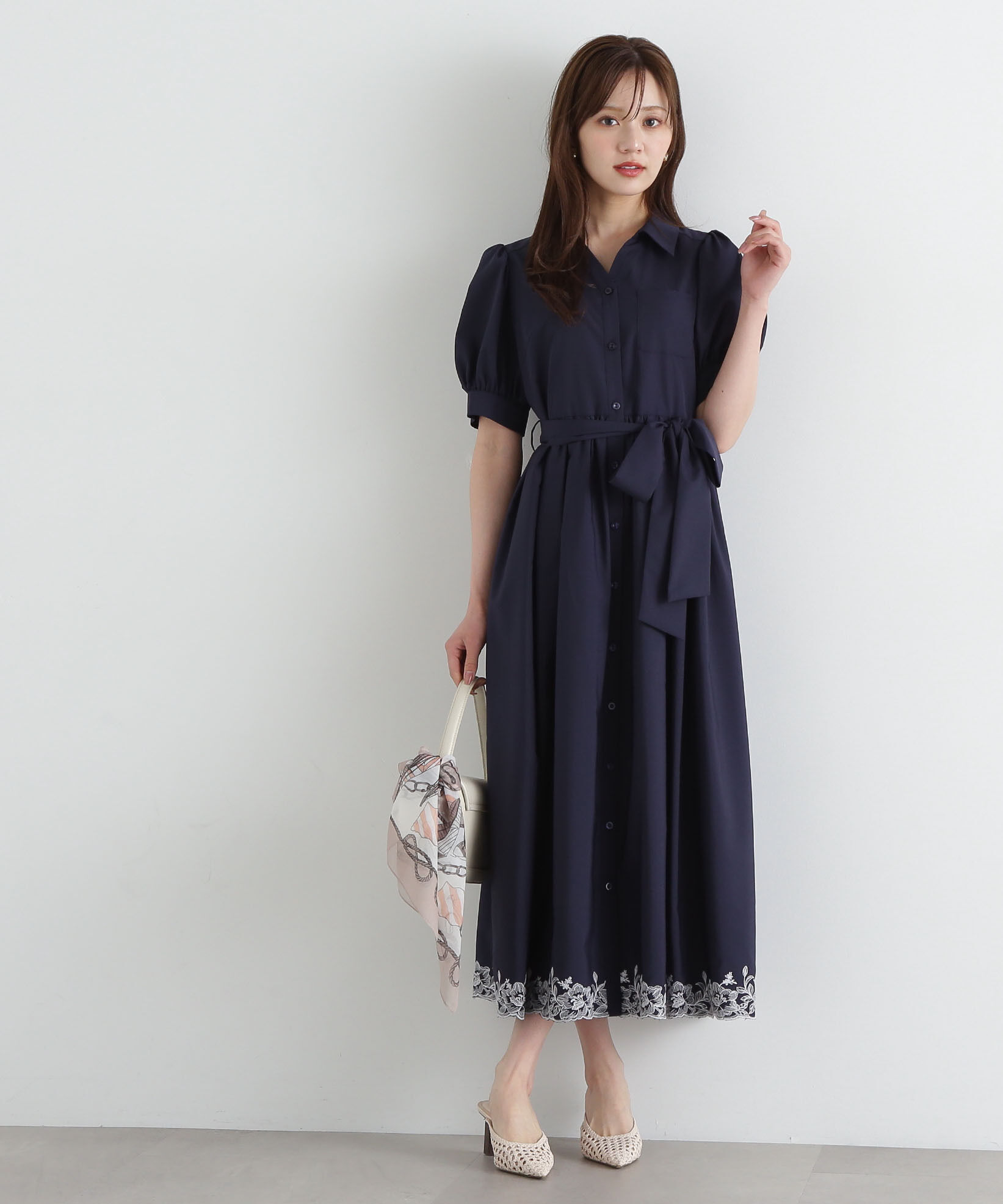 PROPORTION BODY DRESSING「エンブロイダリーシャツワンピース」|ワンピース|ネイビー&times;エク
