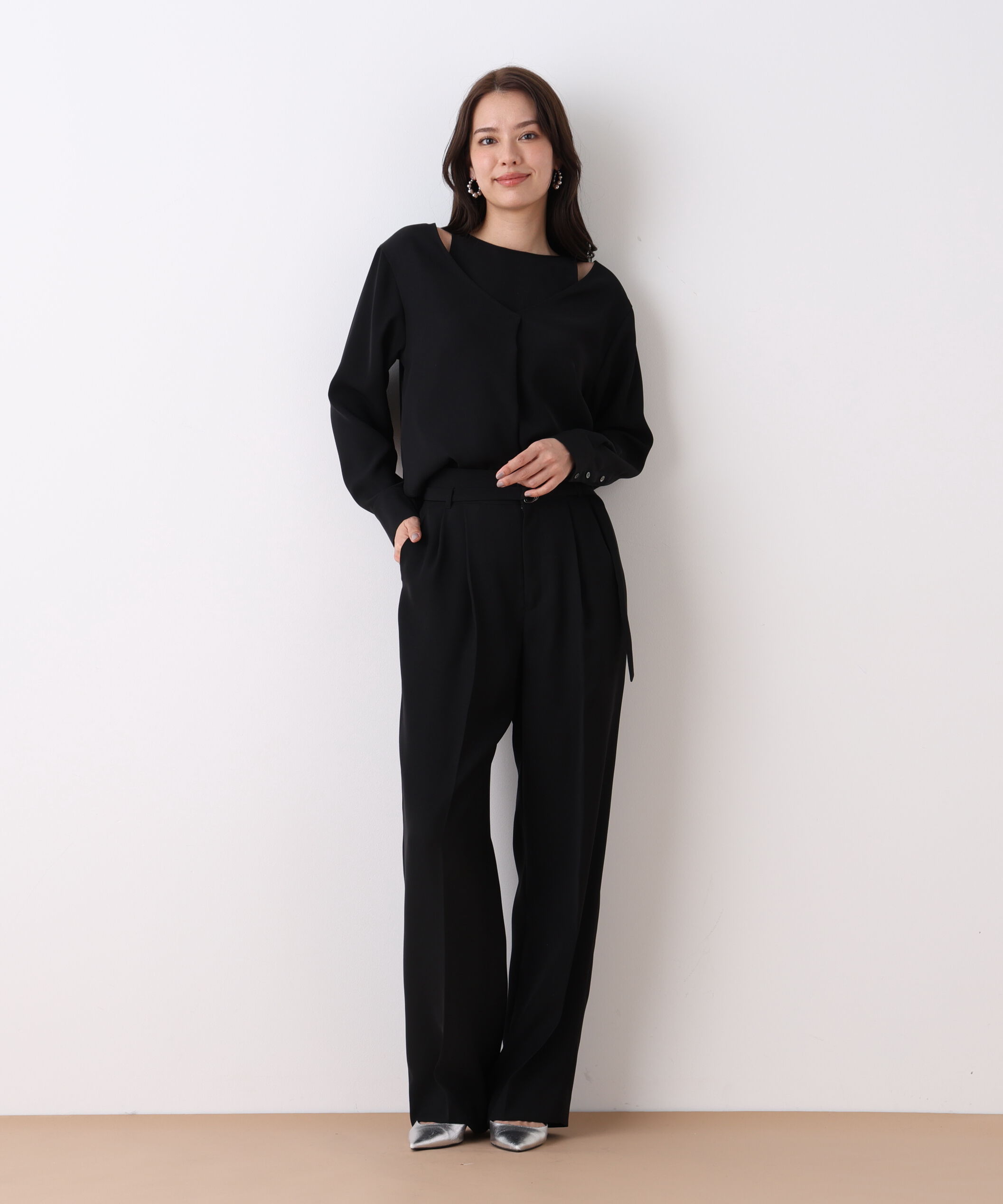  「ダブルサテンタックワイドパンツ」|その他|