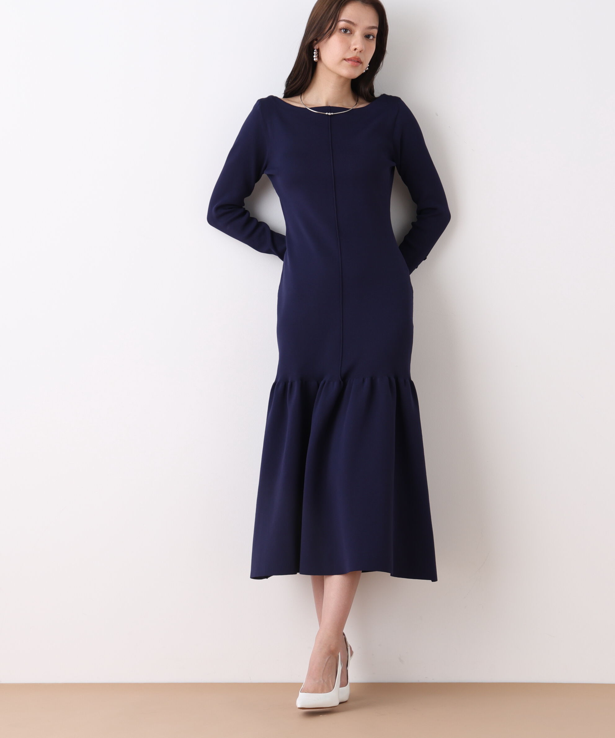  「ボートネックマーメイドニットワンピース」|ワンピース|