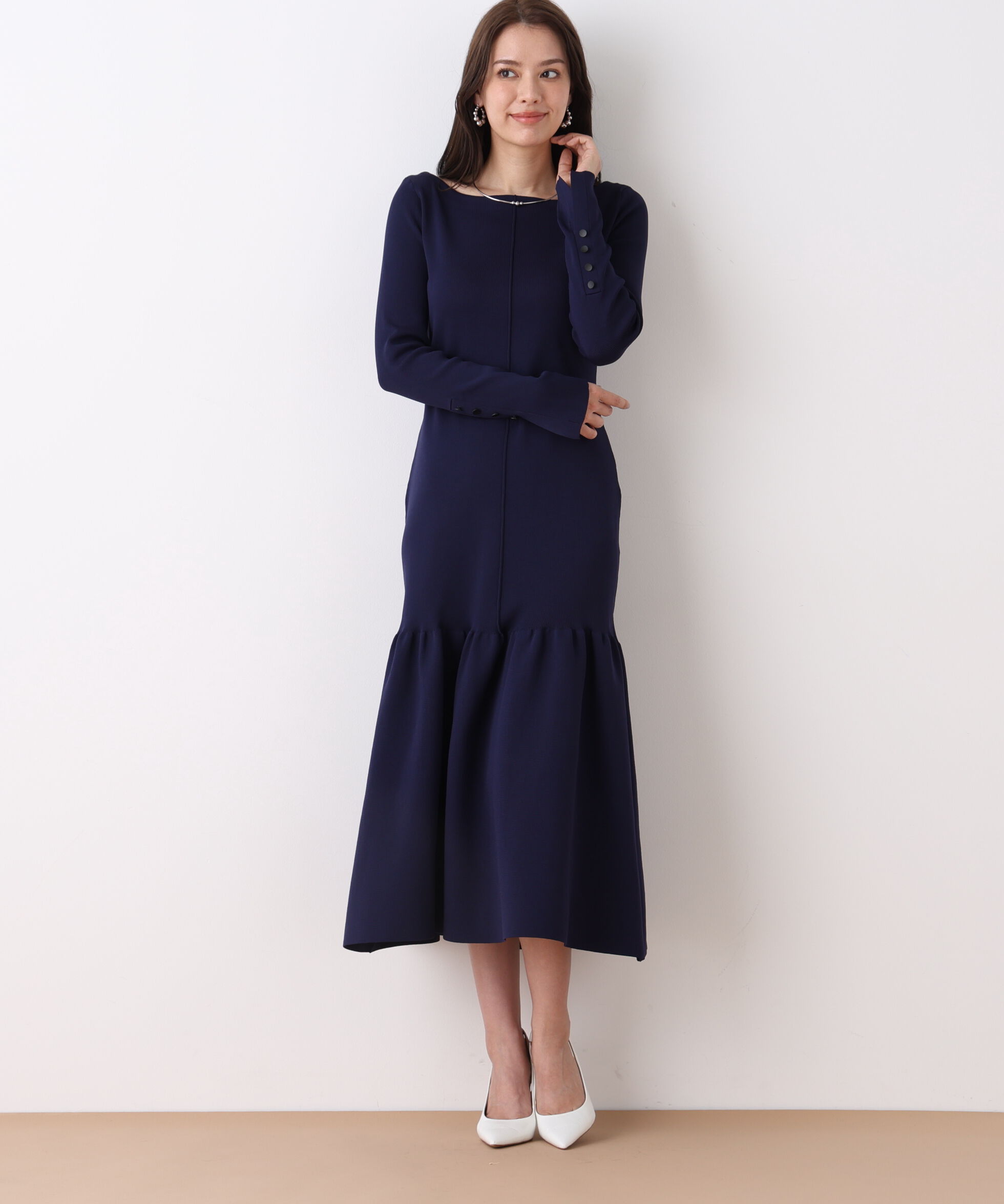  「ボートネックマーメイドニットワンピース」|ワンピース|