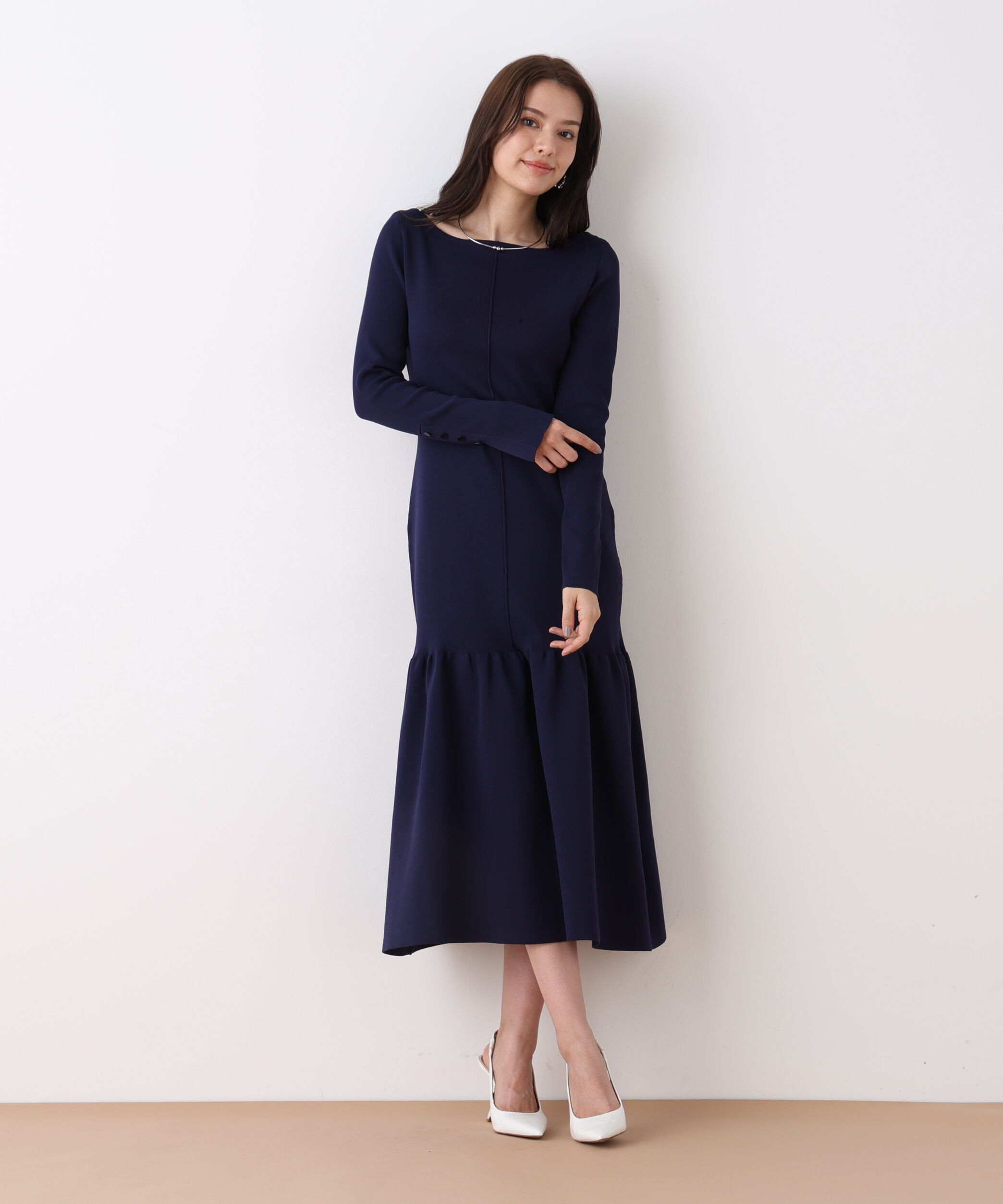  「ボートネックマーメイドニットワンピース」|ワンピース|